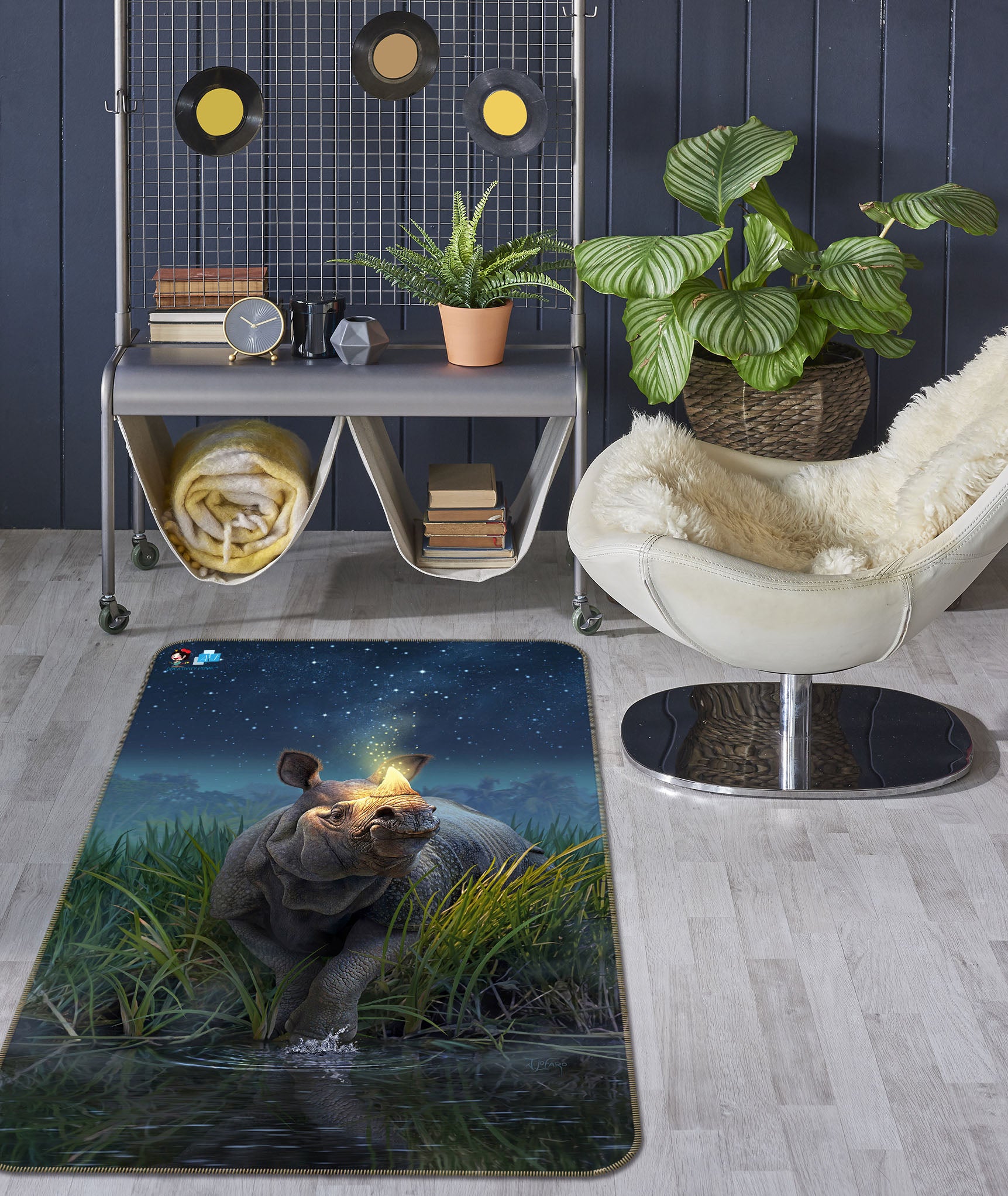 3D Rhinoceros Unicornis 85098 Jerry LoFaro Rug Non Slip Rug Mat