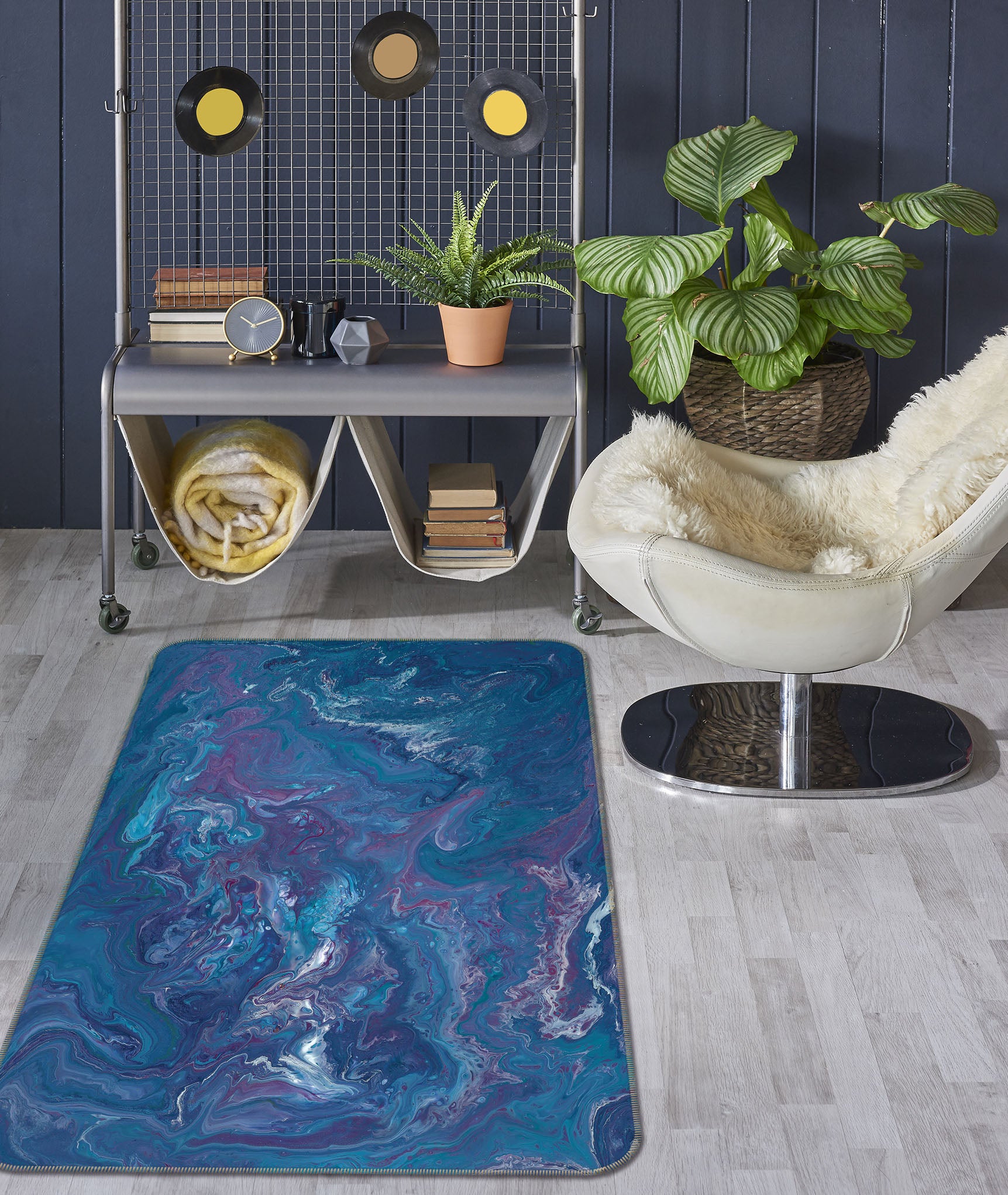 3D Dark Blue Pattern 28012 Non Slip Rug Mat
