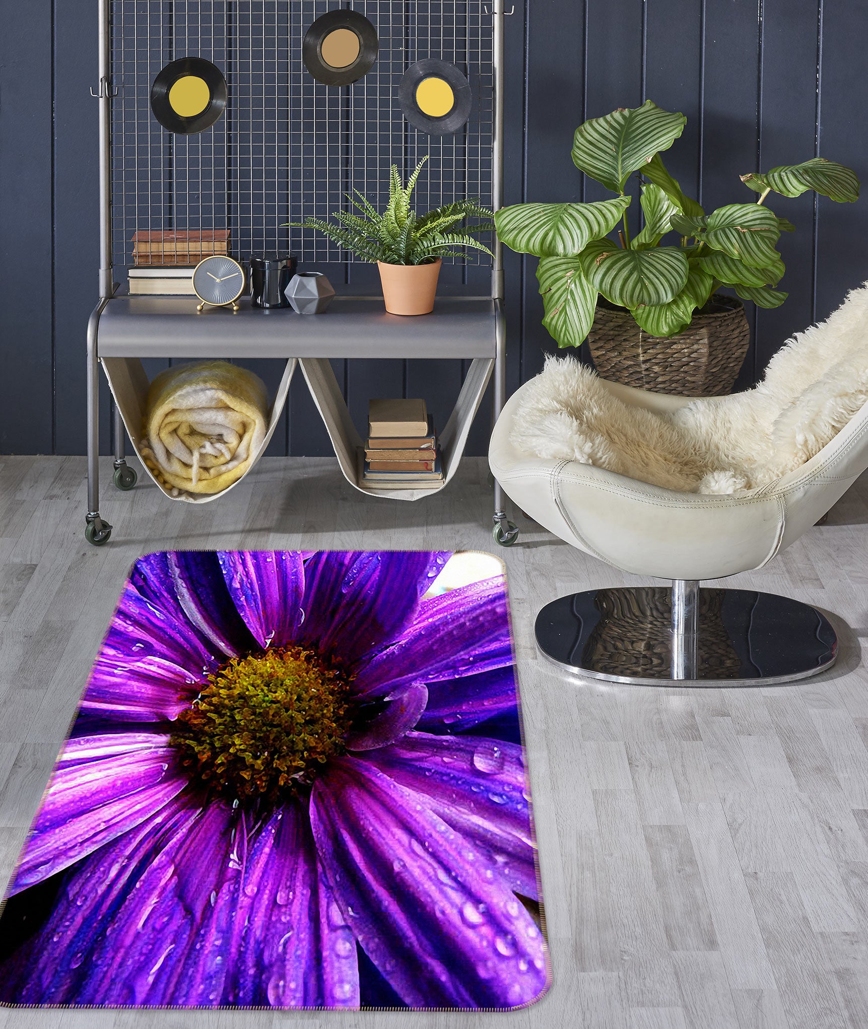 3D Purple Flowers 76129 Non Slip Rug Mat
