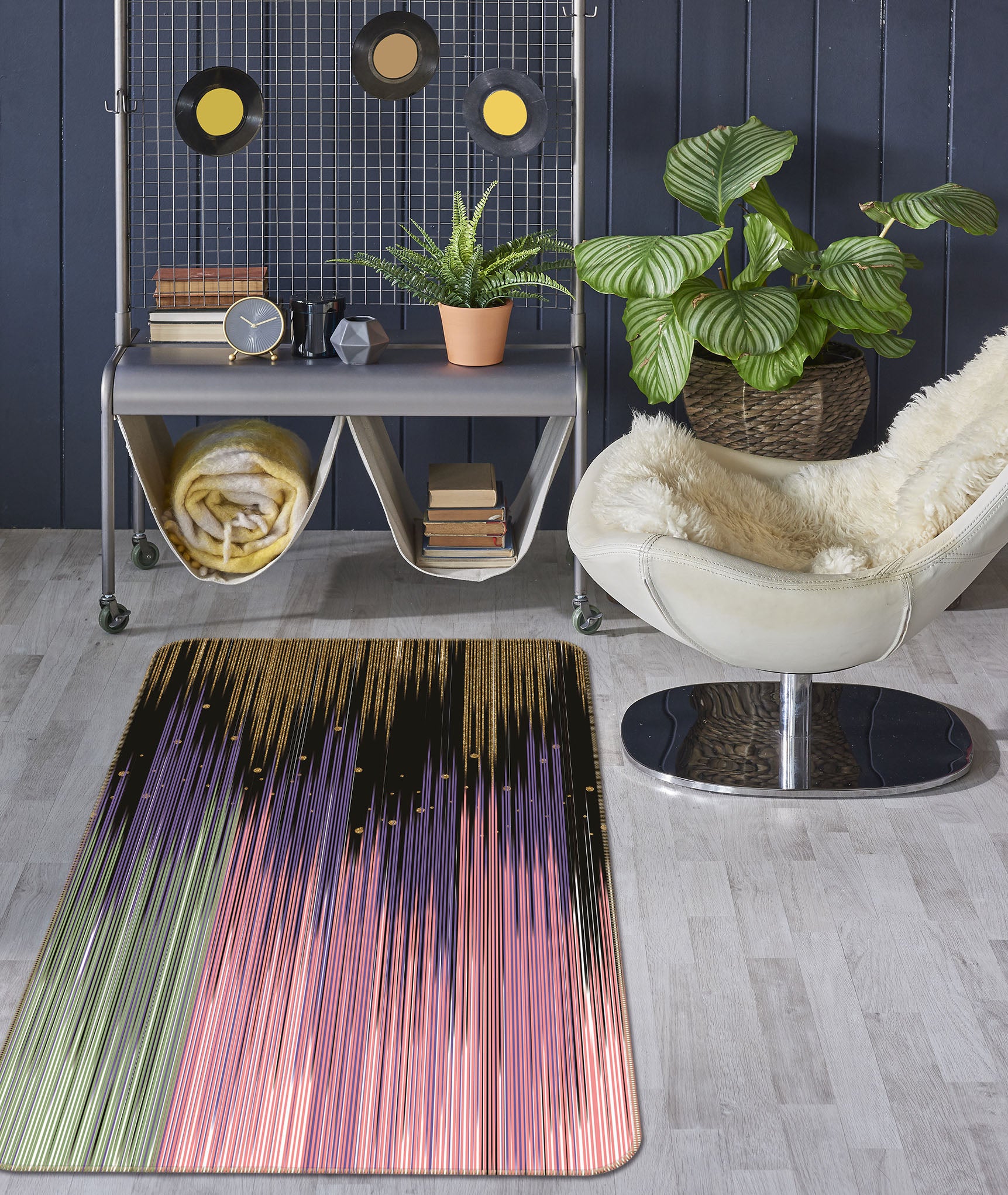 3D Multicolored Stripes 27171 Non Slip Rug Mat