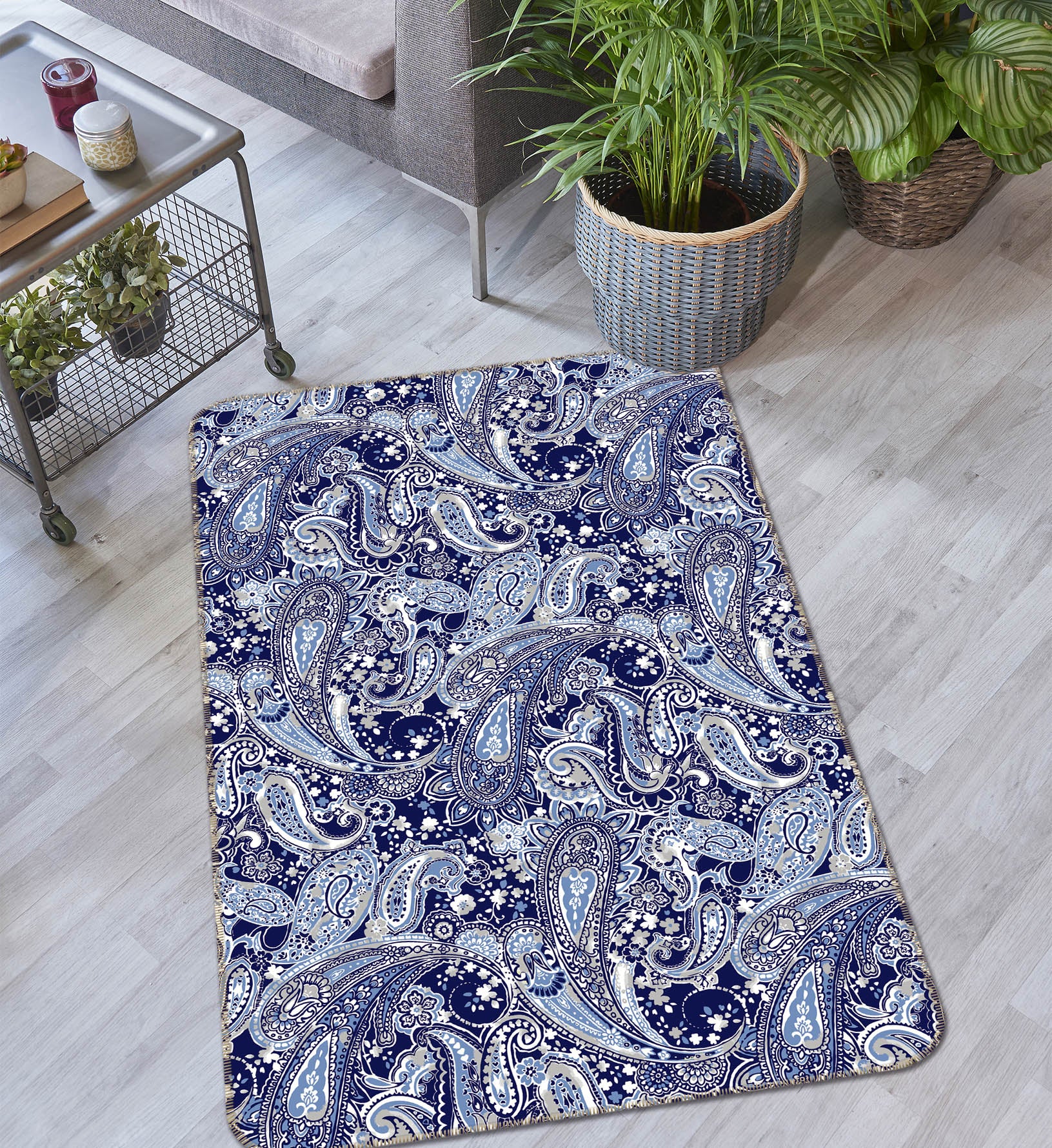 3D Dark Blue Pattern 35117 Non Slip Rug Mat