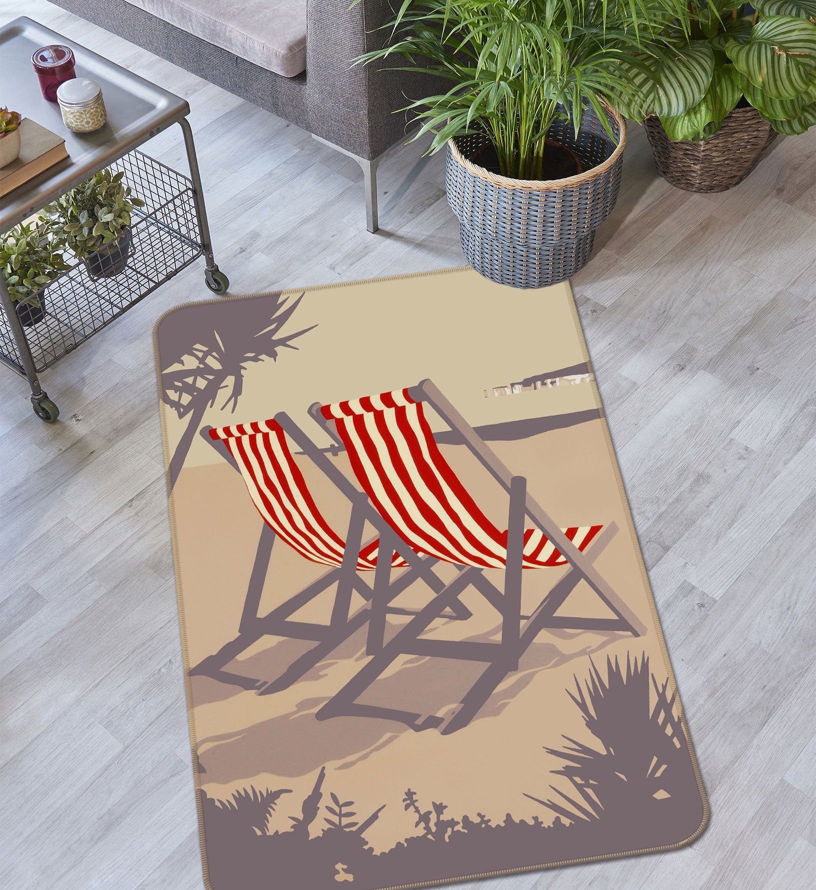 3D Bournemouth Red Deckchairs 1106 Steve Read Rug Non Slip Rug Mat Mat AJ Creativity Home