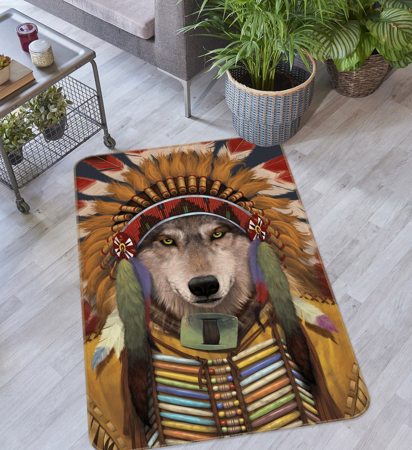 3D Wolf Spirit Chief 1089 Vincent Hie Rug Non Slip Rug Mat Mat AJ Creativity Home