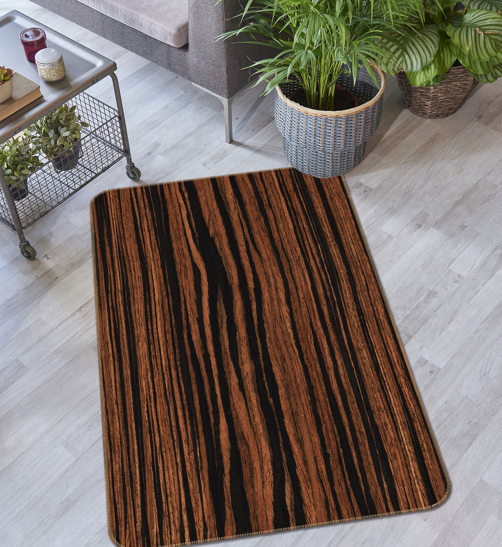 3D Brown Stripes 36091 Non Slip Rug Mat