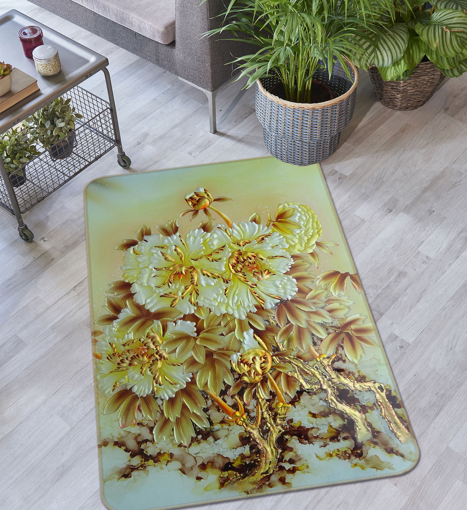 3D Golden Flowers 32230 Non Slip Rug Mat