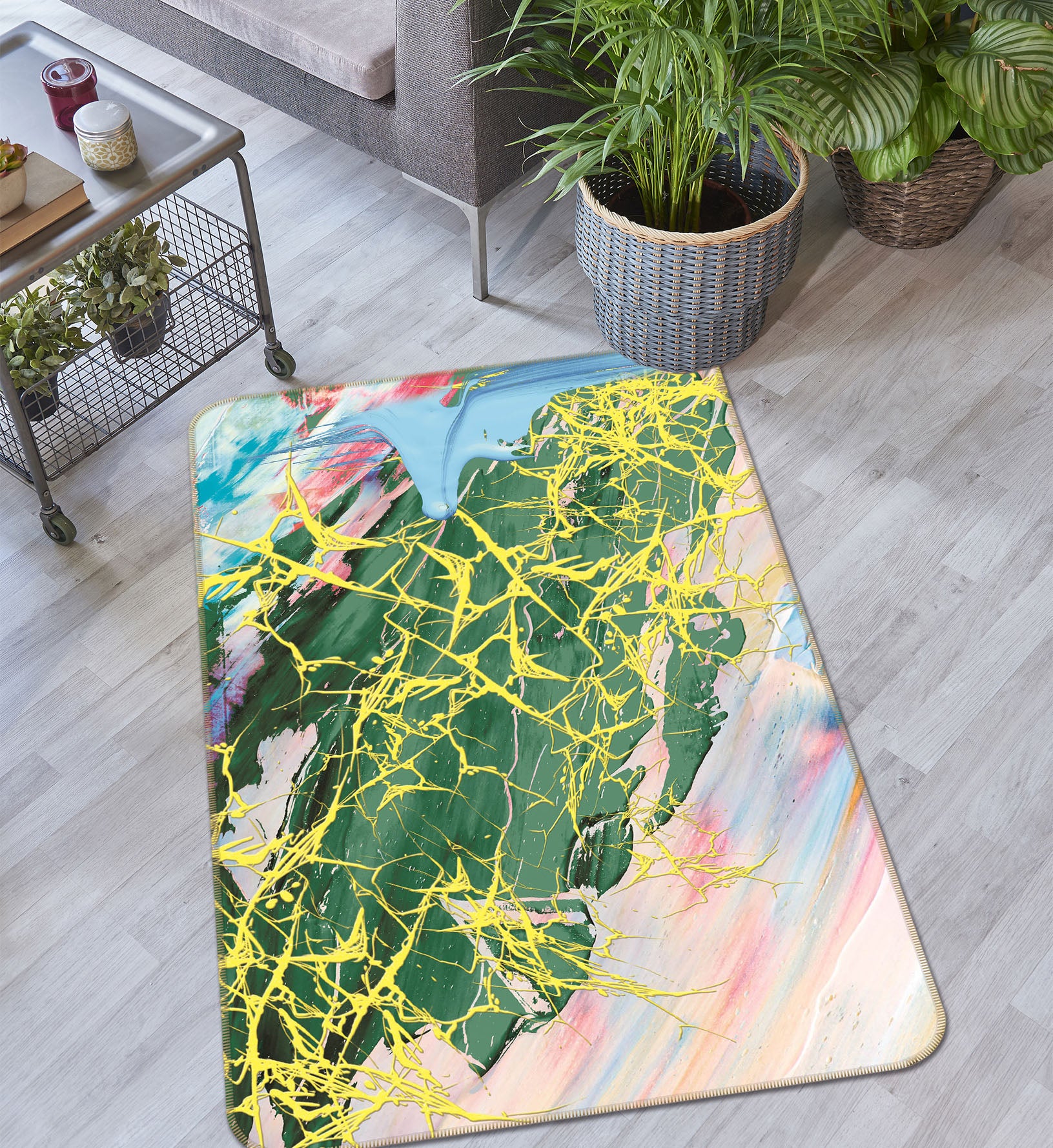 3D Green Pattern 27167 Non Slip Rug Mat