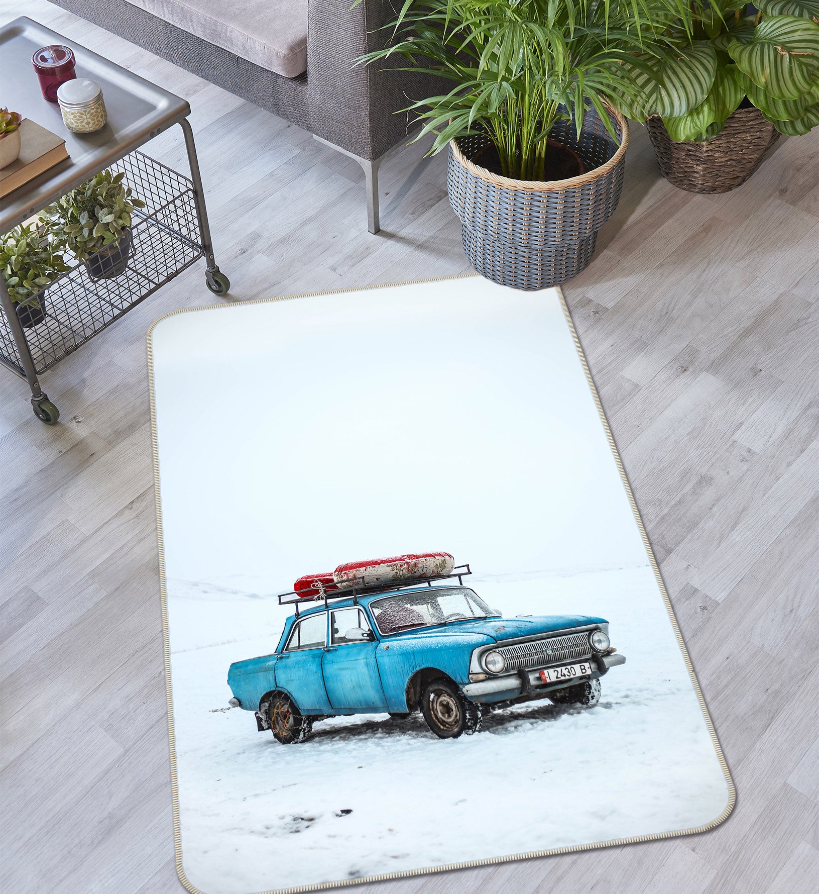 3D Snow Blue Car 68132 Vehicle Non Slip Rug Mat