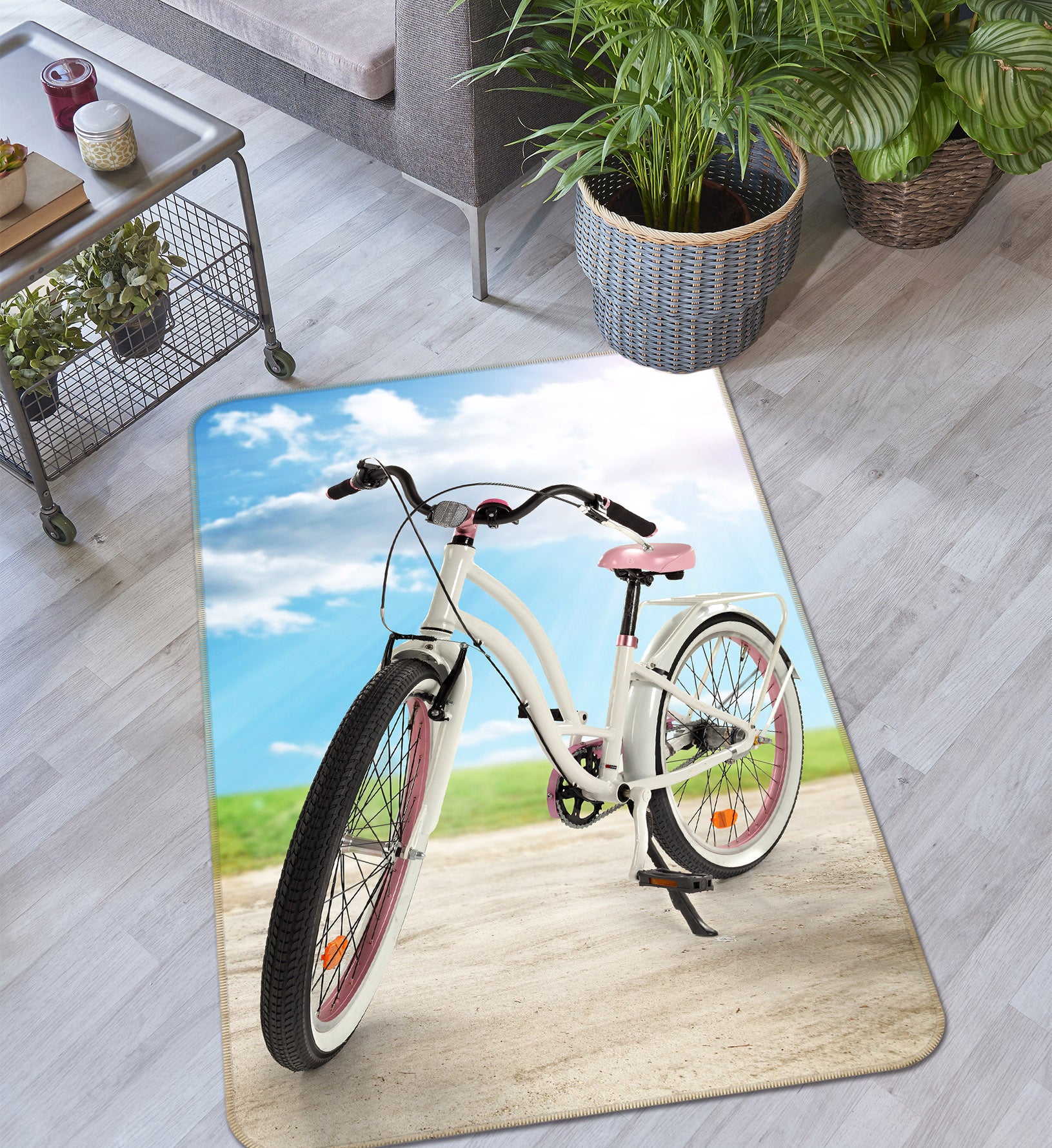 3D White Bicycle 42037 Vehicle Non Slip Rug Mat