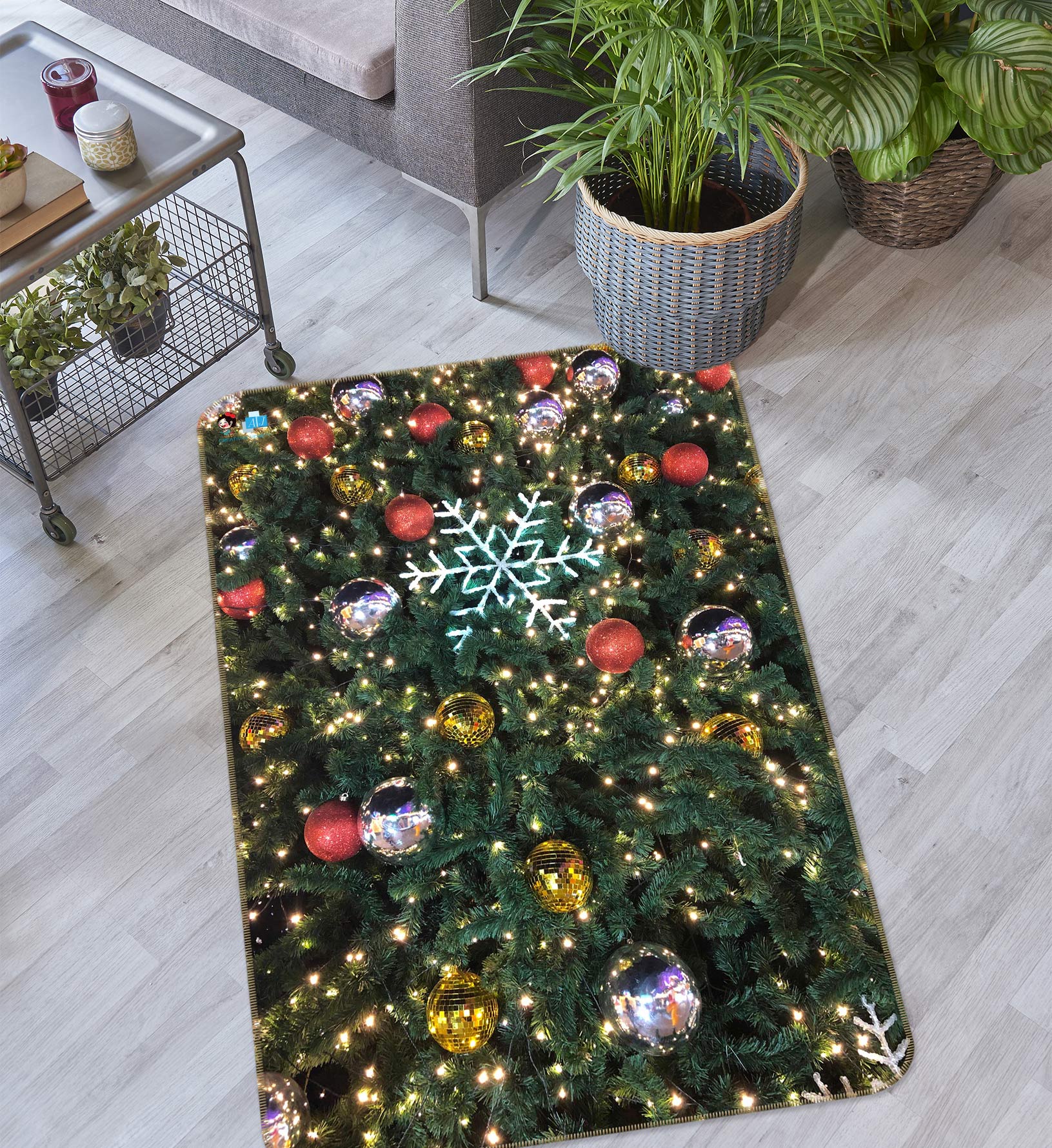 3D Tree Ball 55049 Christmas Non Slip Rug Mat Xmas