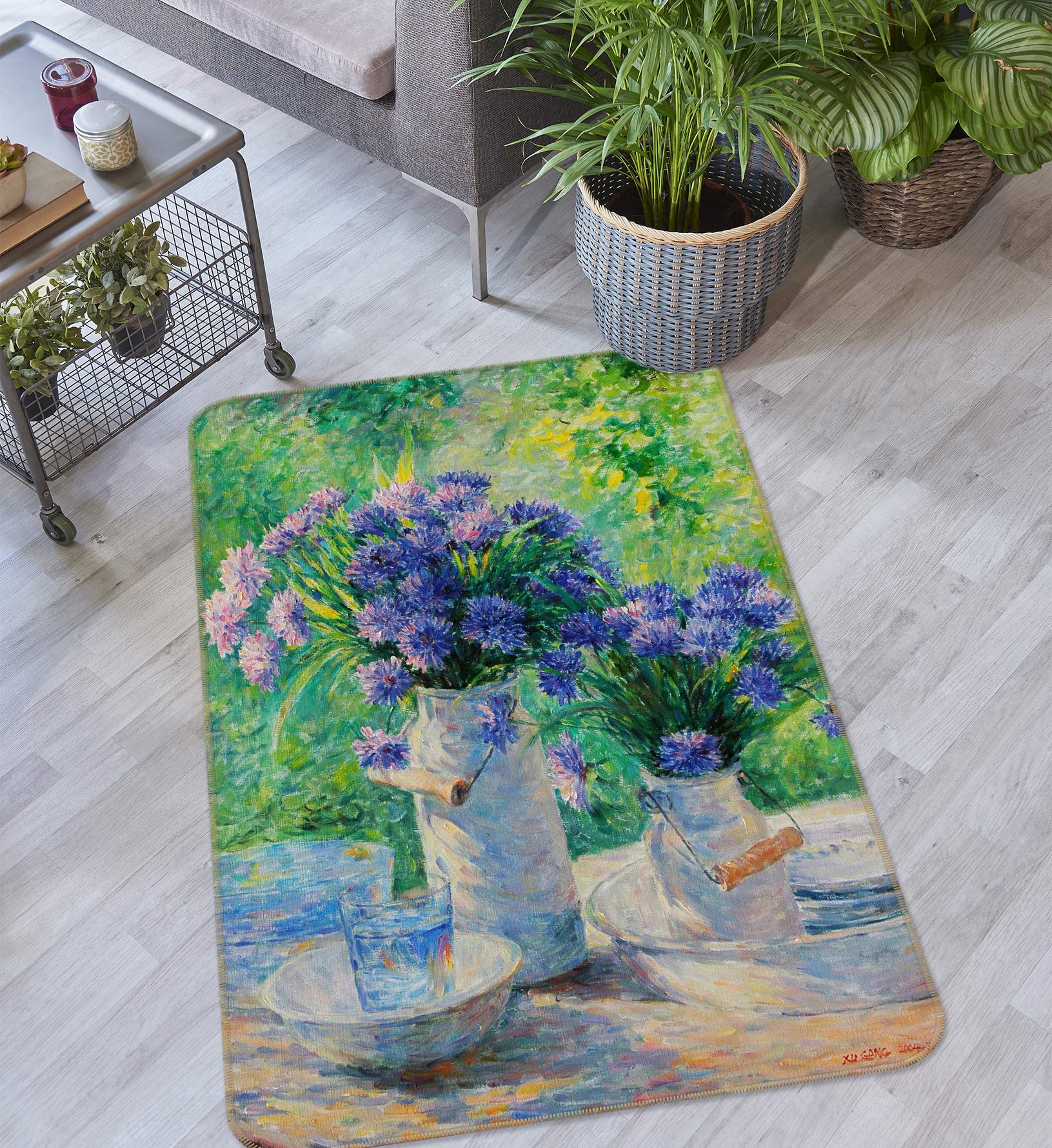 3D Blue Purple Vase 76155 Non Slip Rug Mat