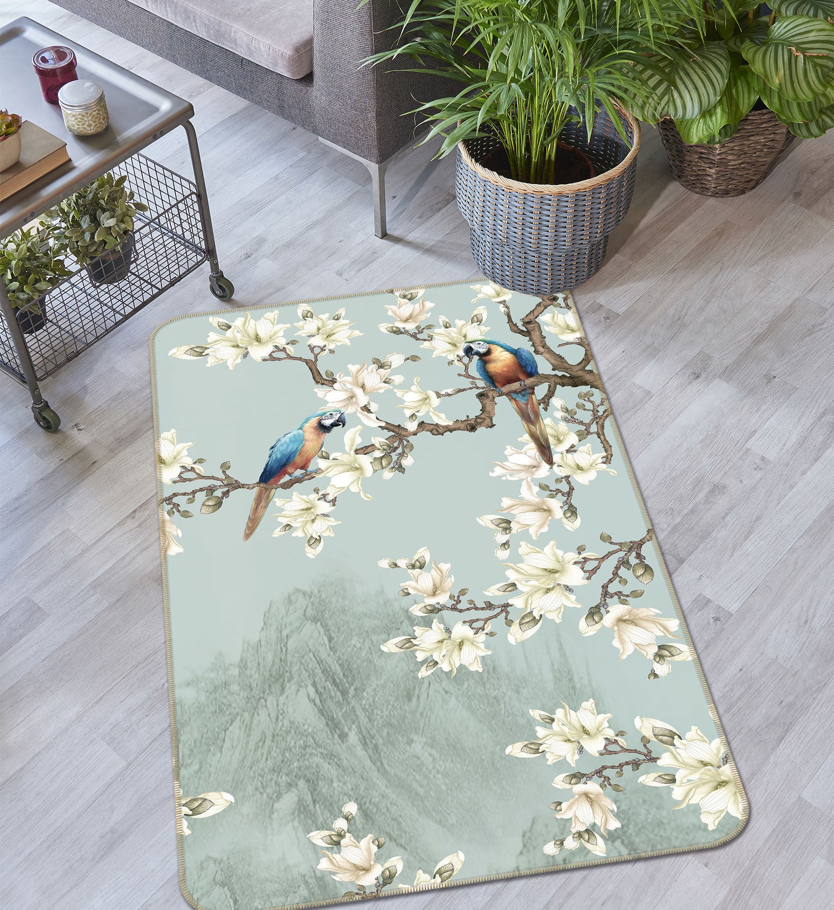 3D Flower Branch Bird 27156 Non Slip Rug Mat