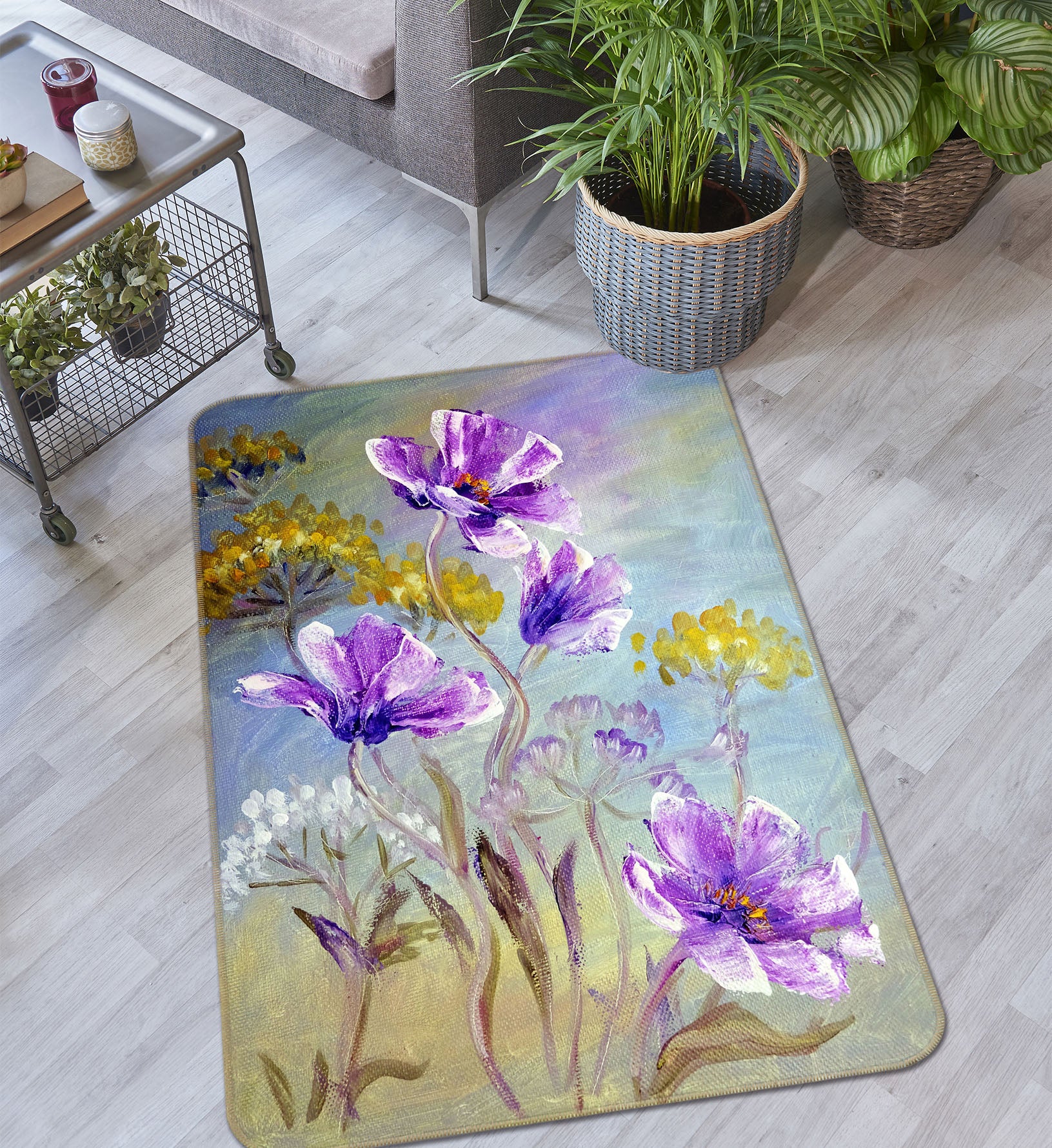 3D Purple Flowers 26161 Non Slip Rug Mat