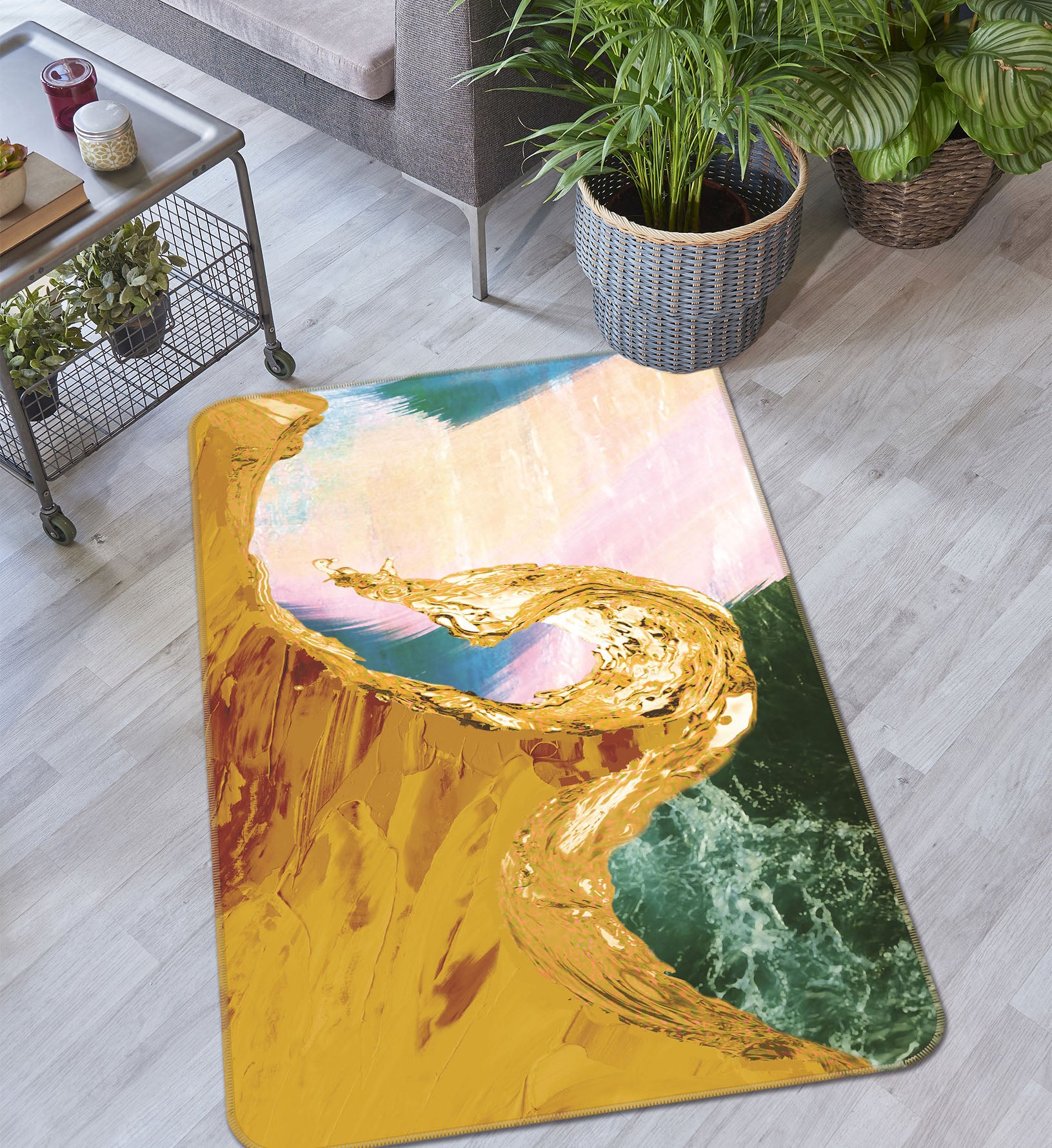 3D Golden Pattern 27165 Non Slip Rug Mat