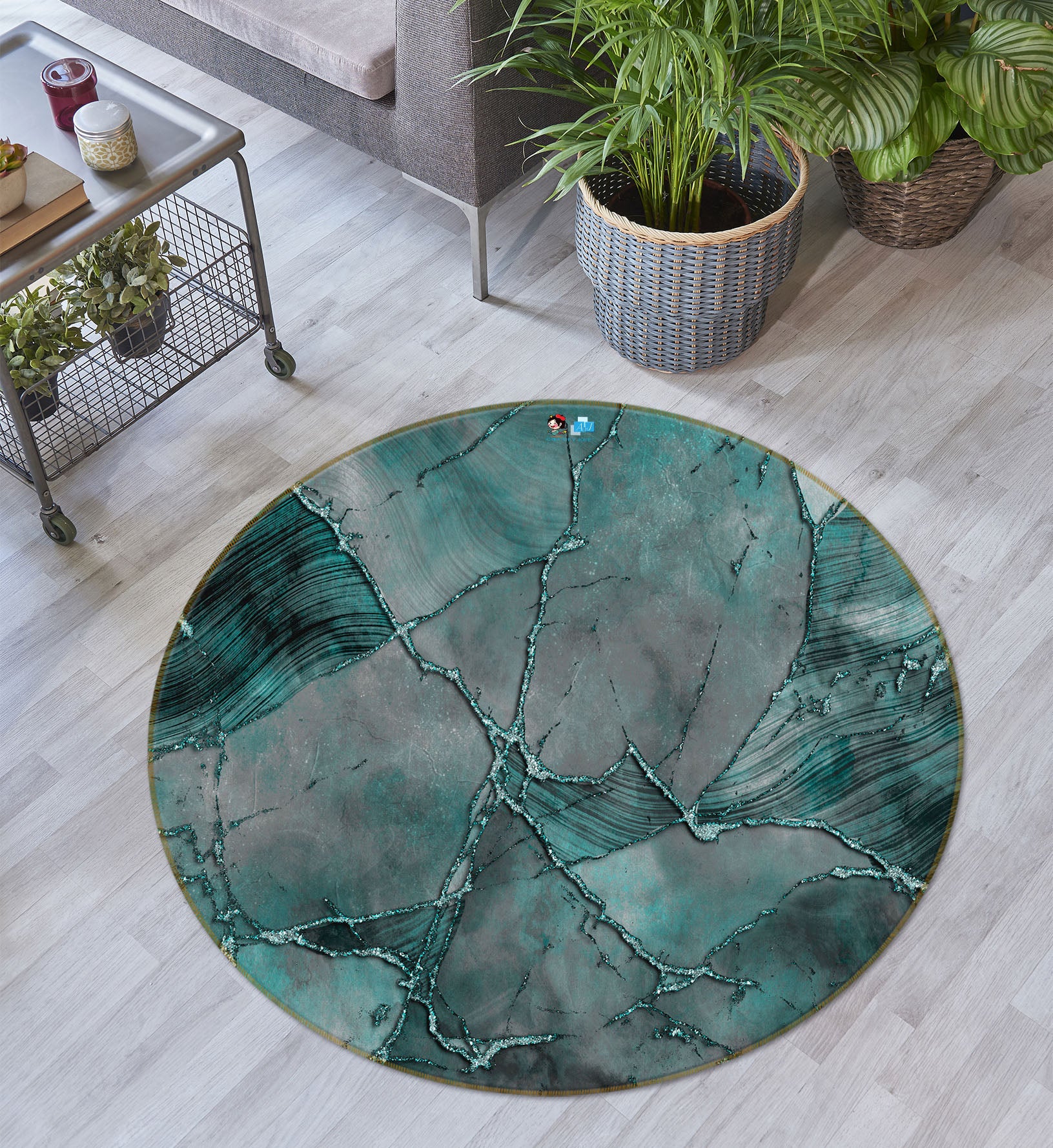 3D Green Block 83077 Andrea haase Rug Round Non Slip Rug Mat