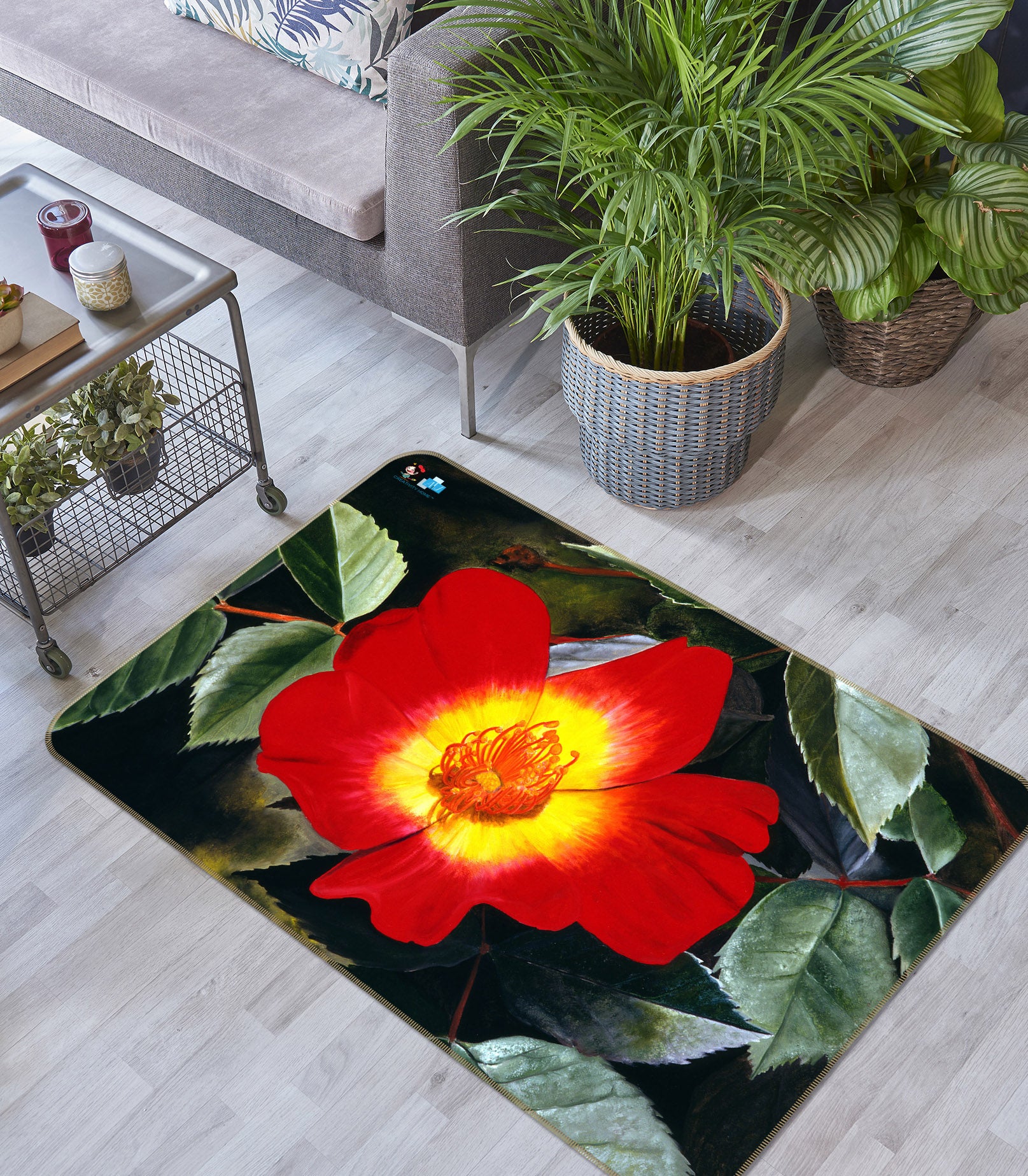 3D Red Flowers 11142 Matthew Holden Bates Rug Non Slip Rug Mat