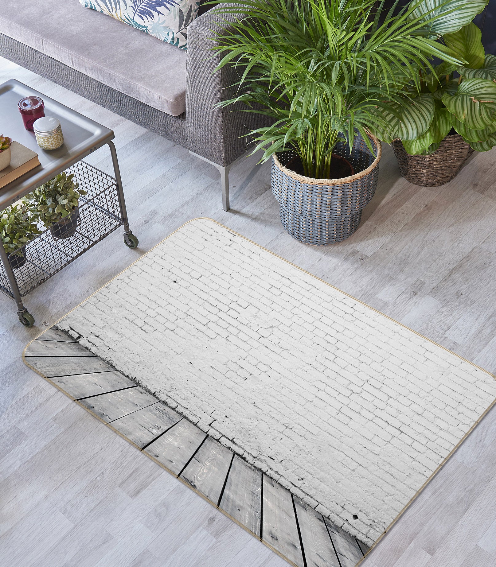 3D White Brick Wall 36192 Non Slip Rug Mat