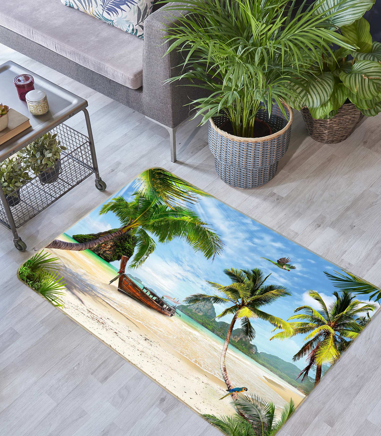 3D Beach Coconut Tree 76234 Non Slip Rug Mat