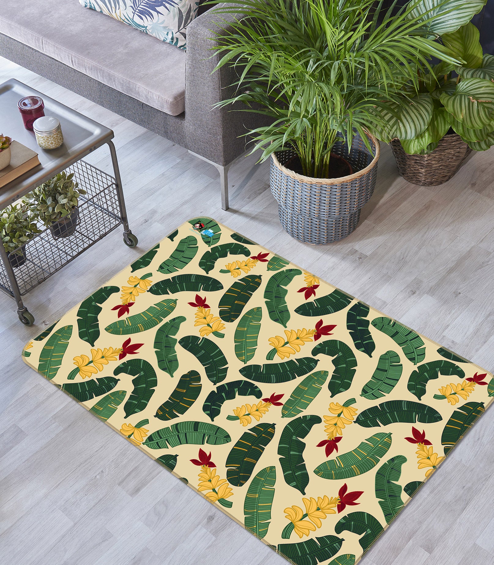 3D Green Leaf Yellow Flower 10784 Kashmira Jayaprakash Rug Non Slip Rug Mat