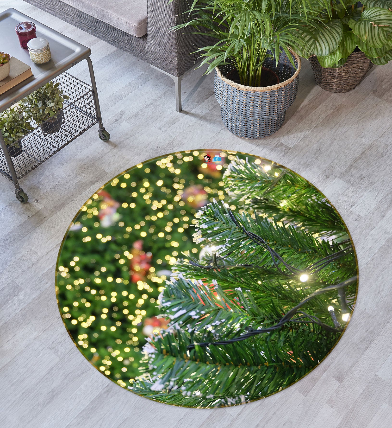 3D Branches 54057 Christmas Round Non Slip Rug Mat Xmas