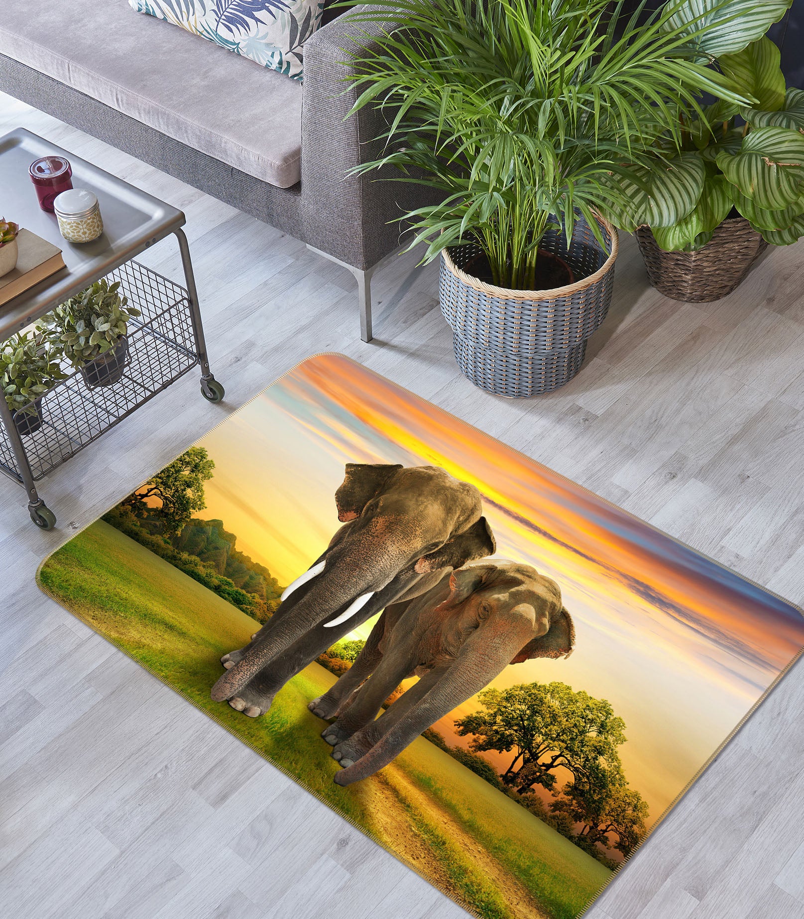 3D Sunset Elephant 131 Animal Non Slip Rug Mat