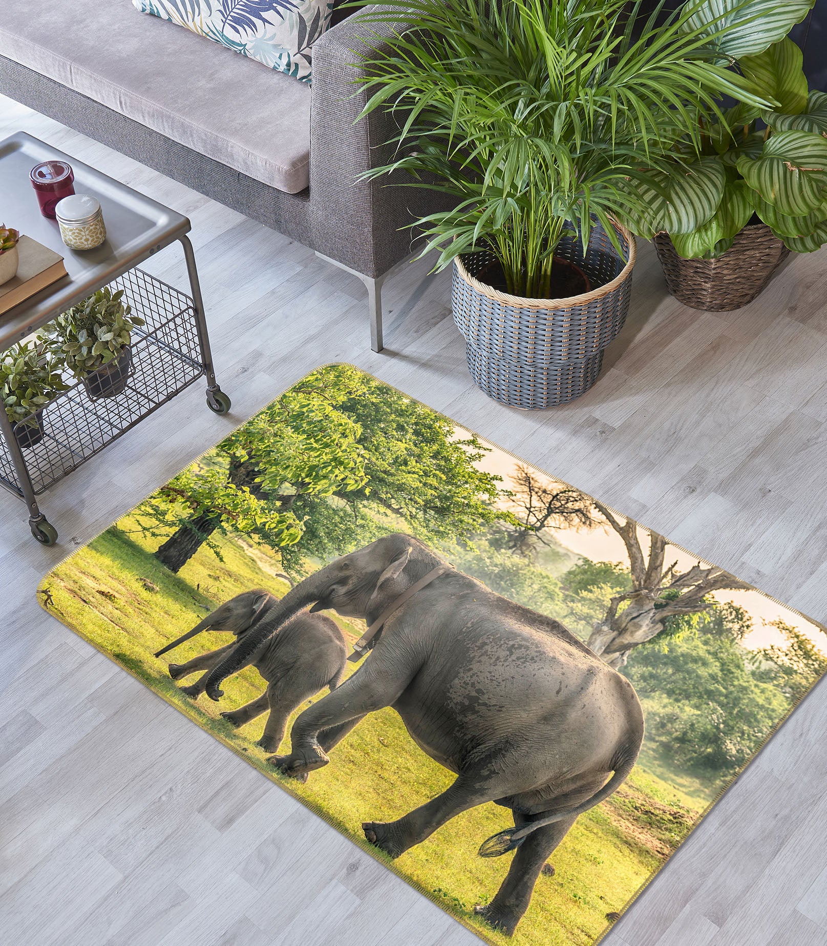 3D Elephant Tree 058 Animal Non Slip Rug Mat