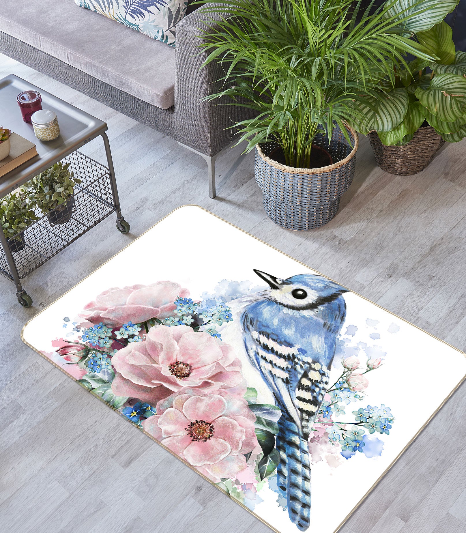 3D Flower Bird 37041 Non Slip Rug Mat