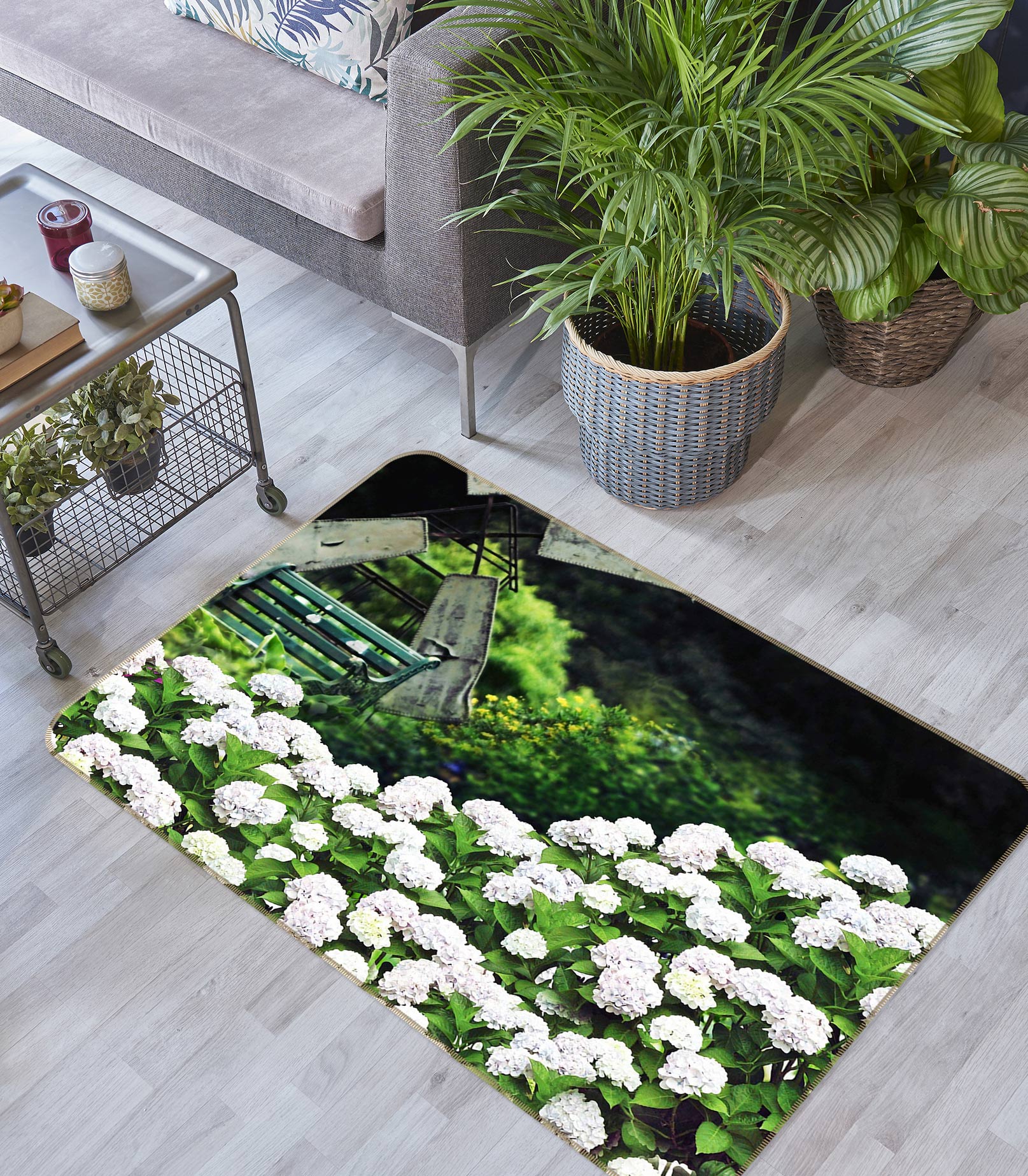 3D White Flowers 75186 Non Slip Rug Mat