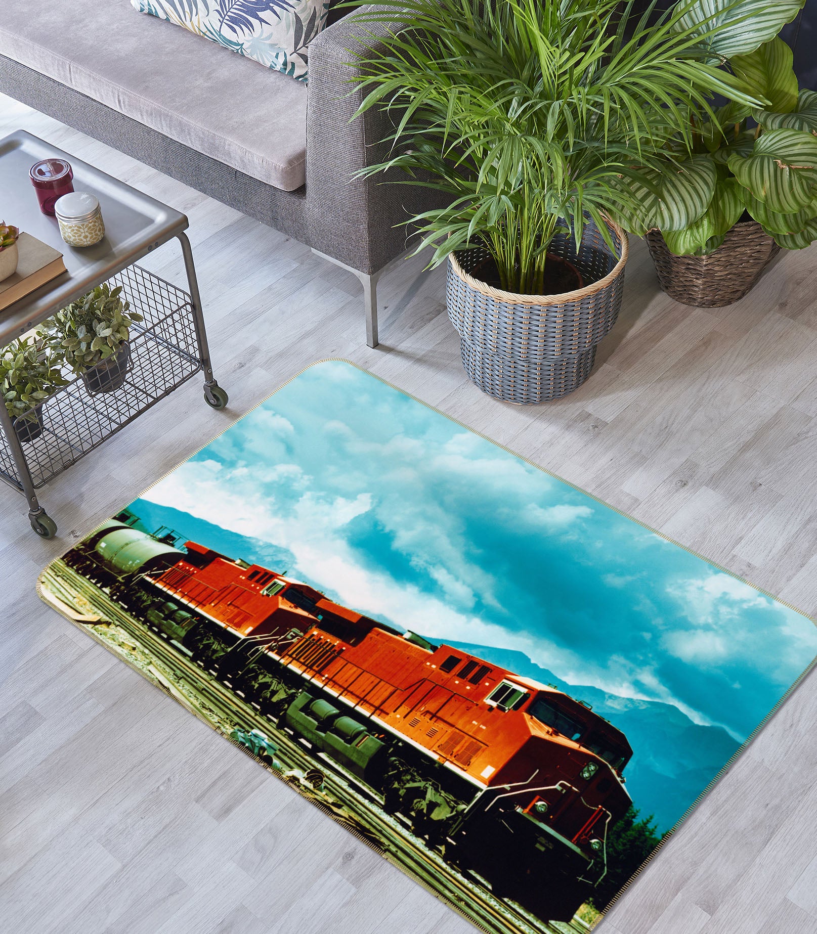 3D Red Train 68039 Vehicle Non Slip Rug Mat