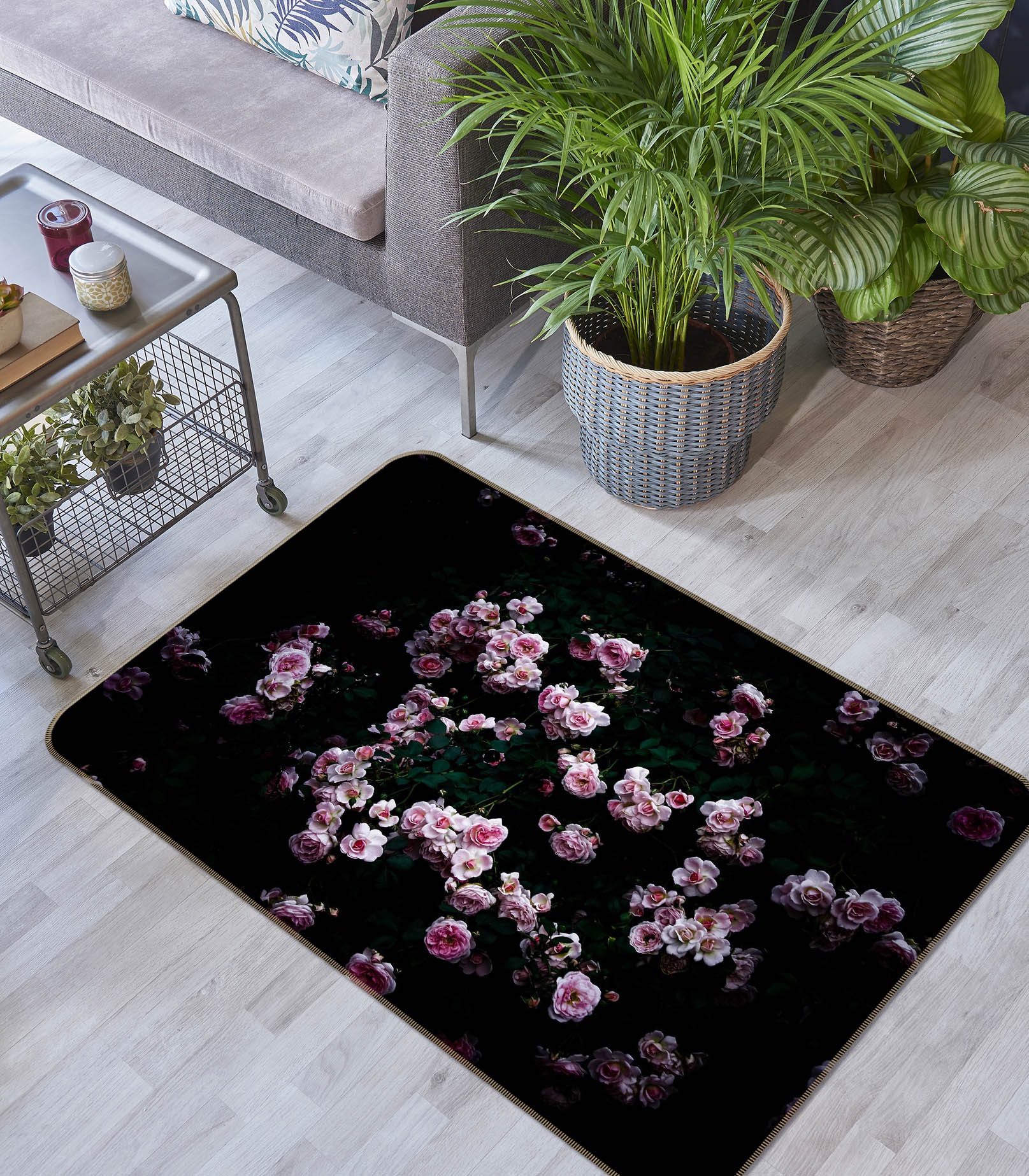 3D Flowers 84181 Noirblanc777 Rug Non Slip Rug Mat