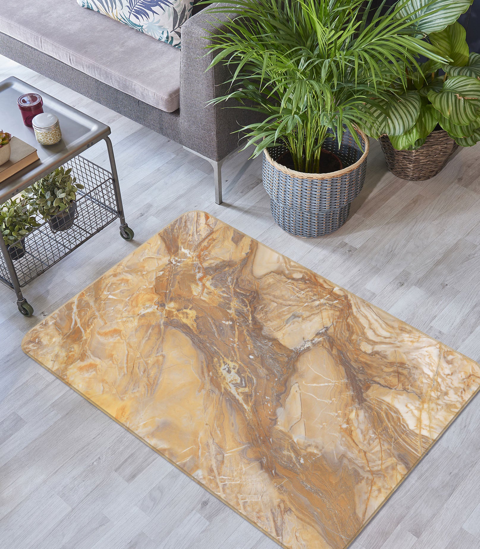 3D Yellow Marble Pattern 27118 Non Slip Rug Mat