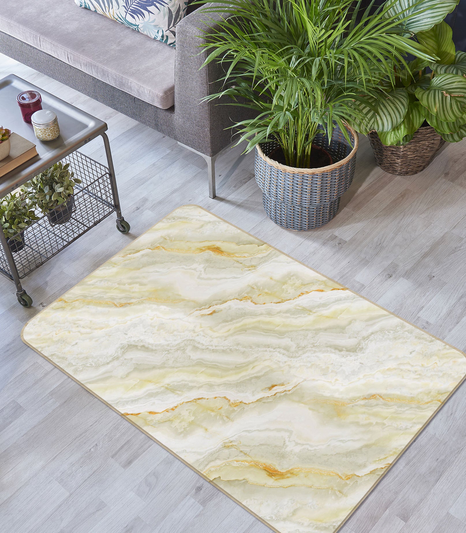 3D Light Yellow Marble Pattern 27111 Non Slip Rug Mat
