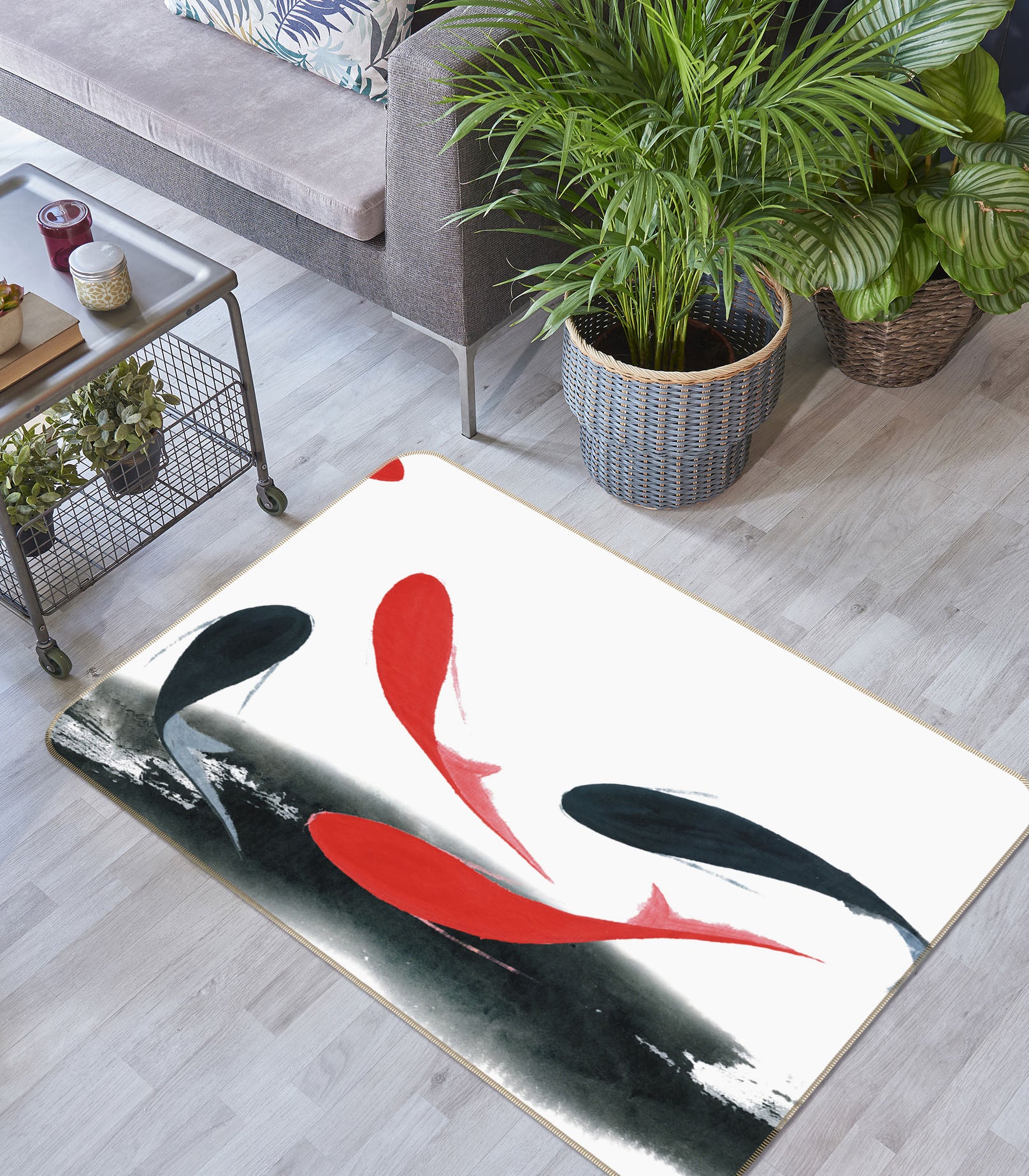 3D Red Black Fish 31197 Non Slip Rug Mat