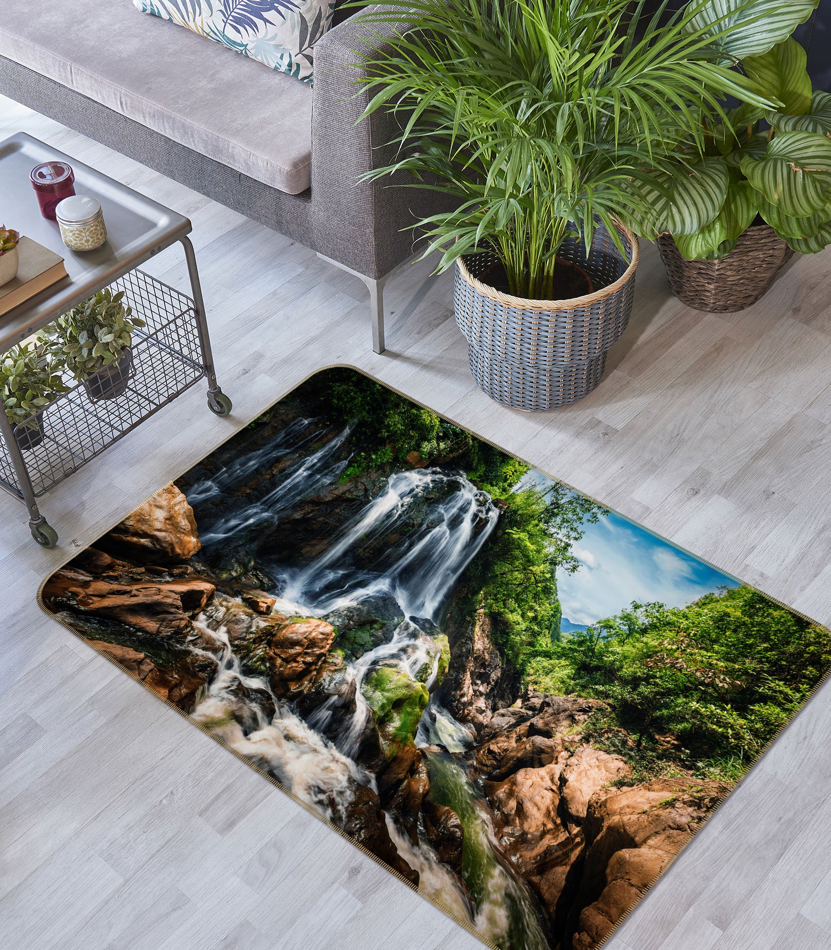 3D Mountain Running Water 29162 Non Slip Rug Mat