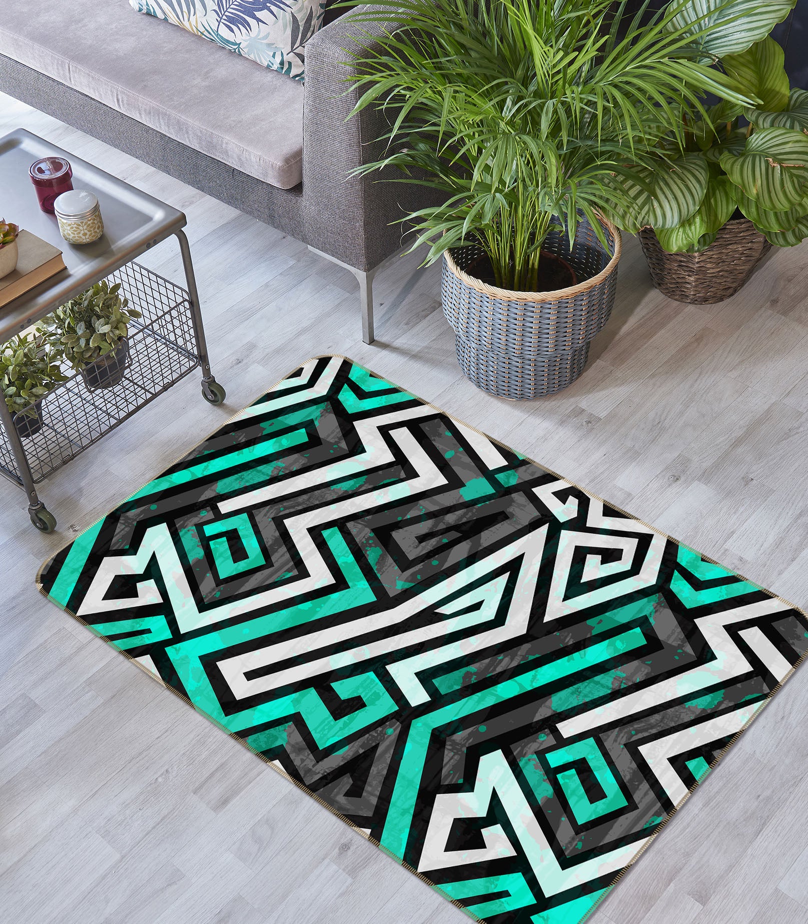 3D Green Curve 34106 Non Slip Rug Mat