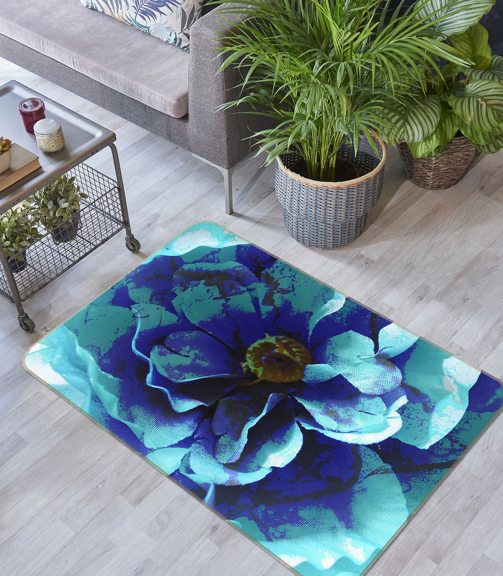 3D Blue Flower 70054 Shandra Smith Rug Non Slip Rug Mat
