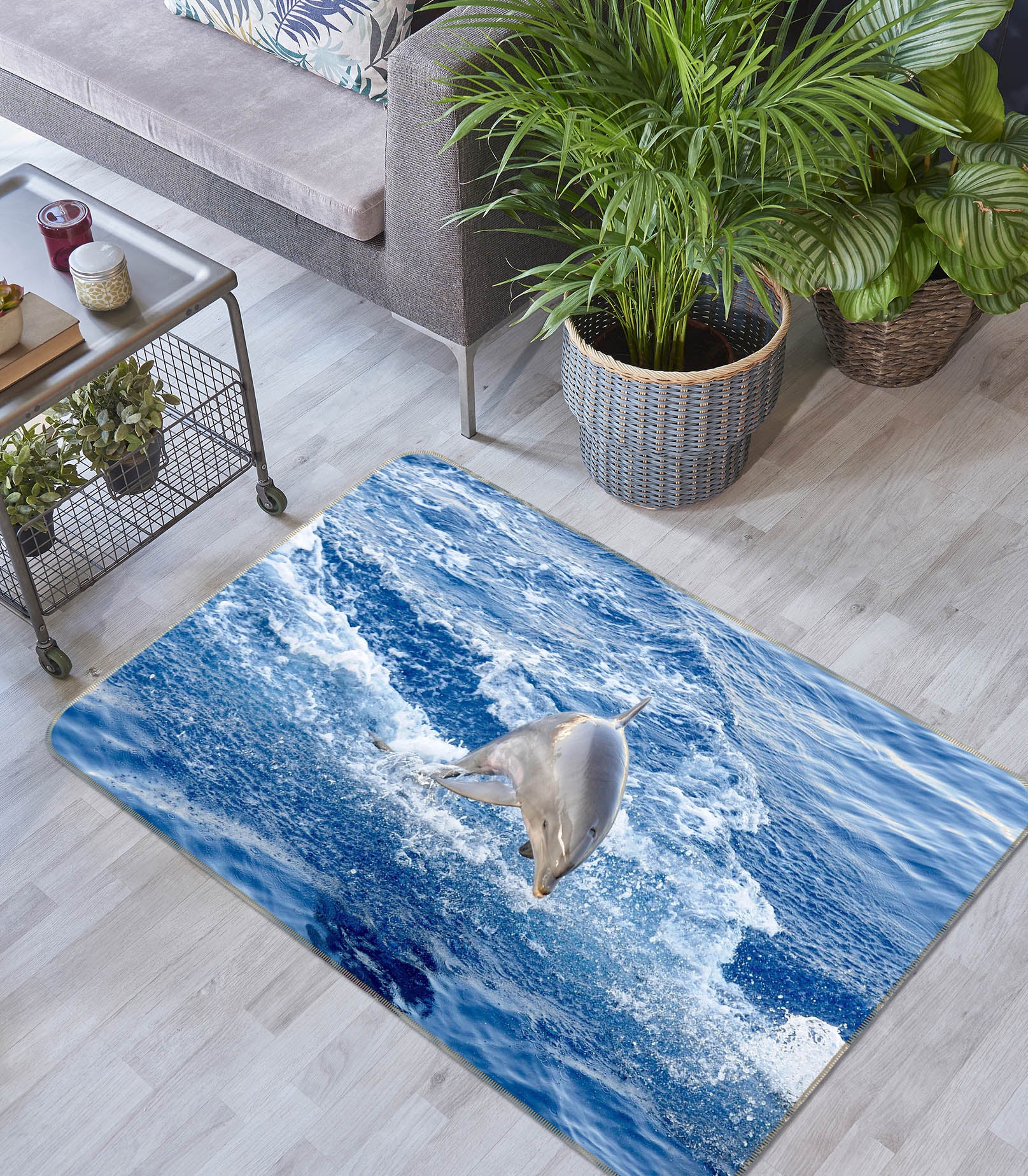 3D Waves Dolphin Jumping 65098 Non Slip Rug Mat