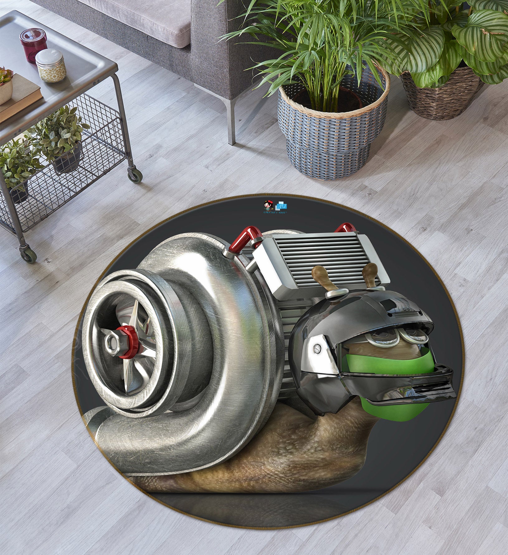 3D Mechanical Snail 74195 Round Non Slip Rug Mat