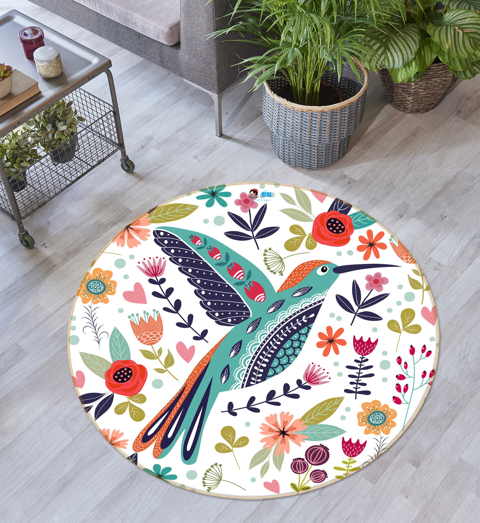 3D Pattern Bird 74246 Round Non Slip Rug Mat