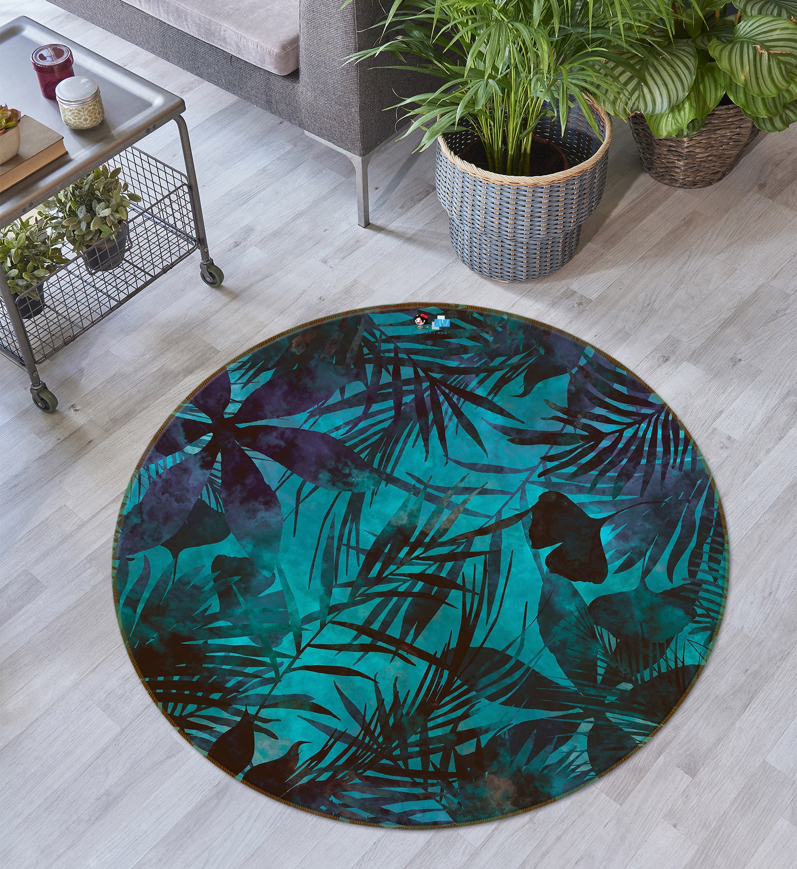 3D Dark Green Leaves 83050 Andrea haase Rug Round Non Slip Rug Mat