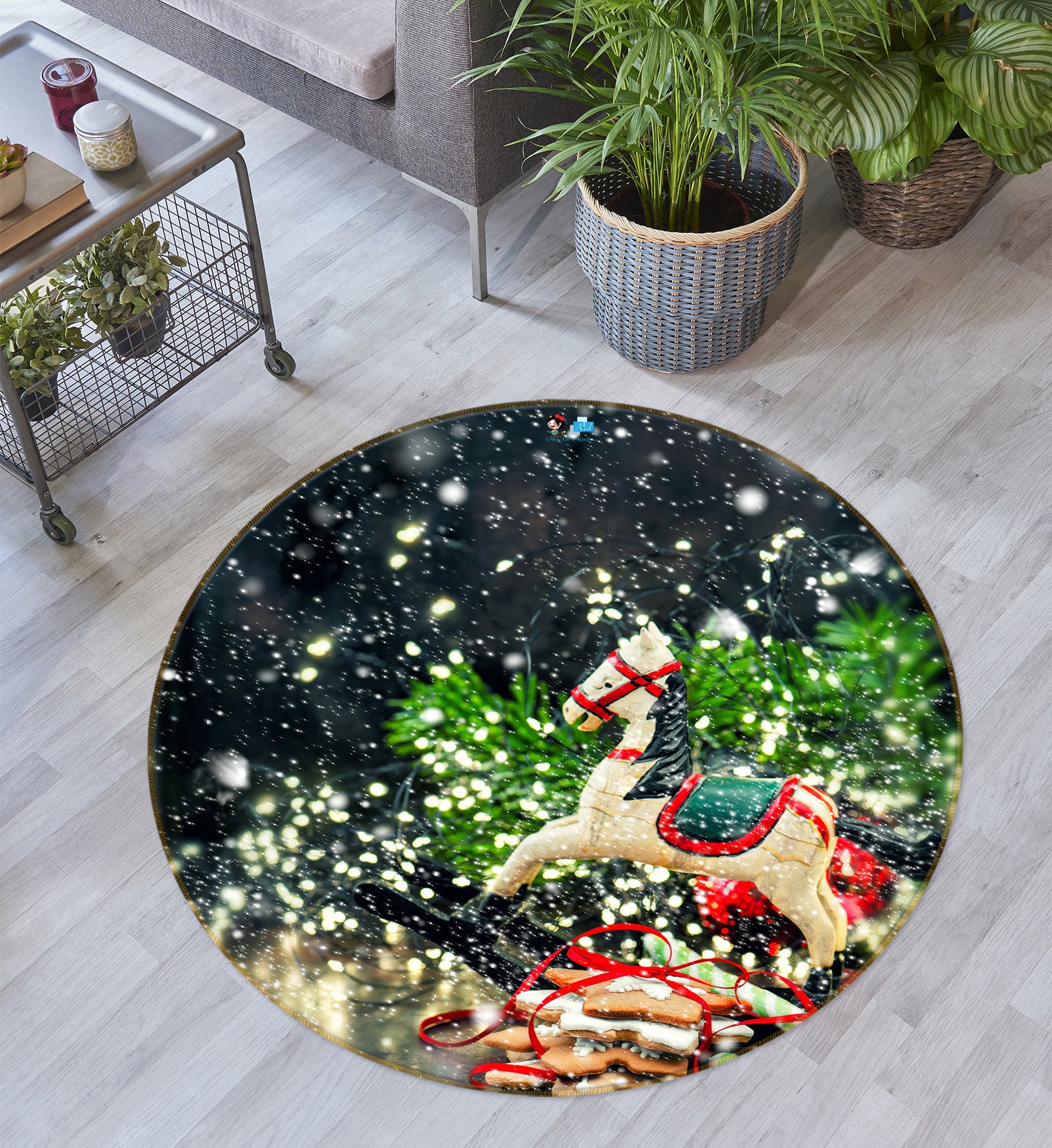 3D Trojan Horse 54025 Christmas Round Non Slip Rug Mat Xmas