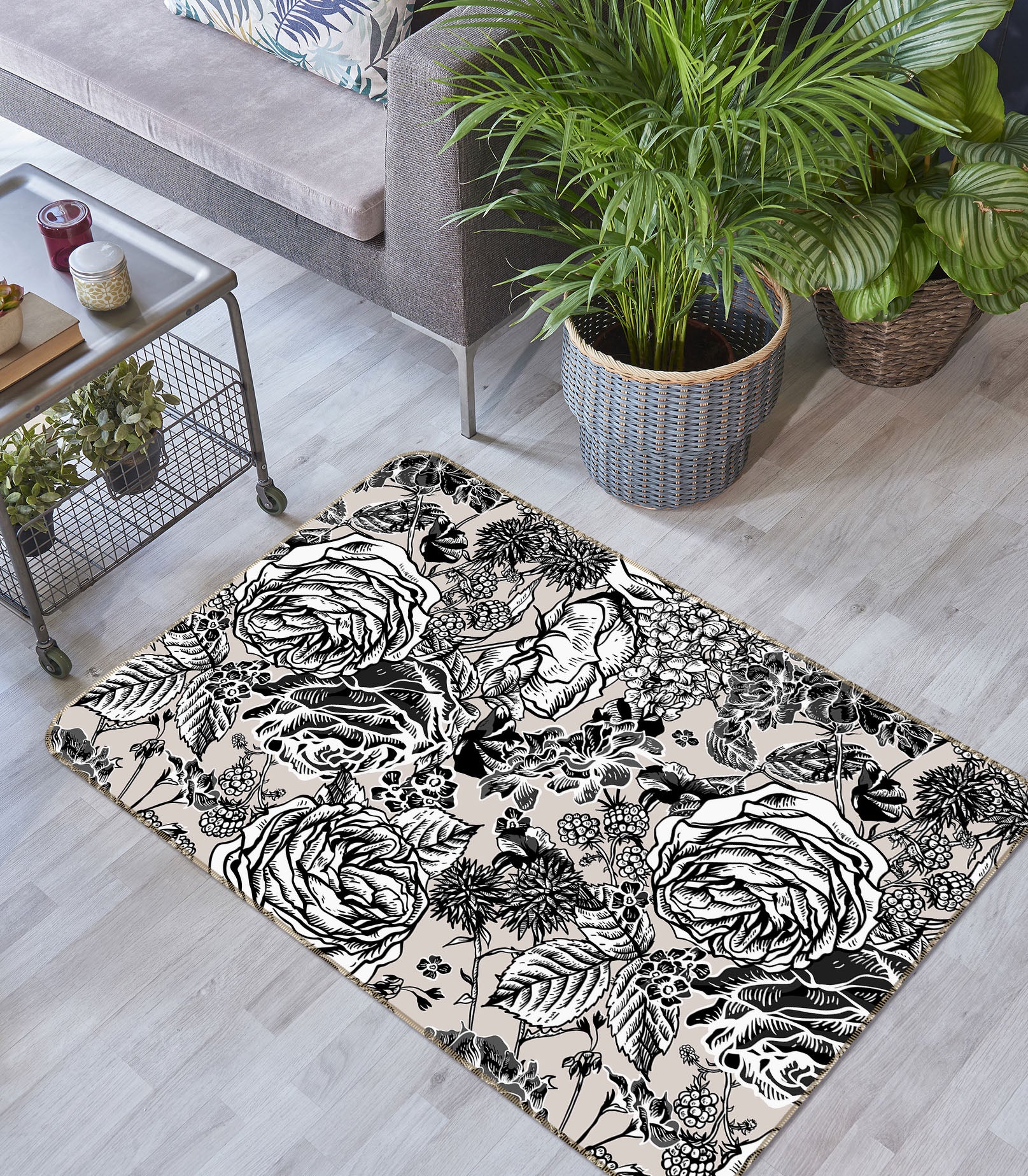 3D Black Ash Flowers 31047 Non Slip Rug Mat