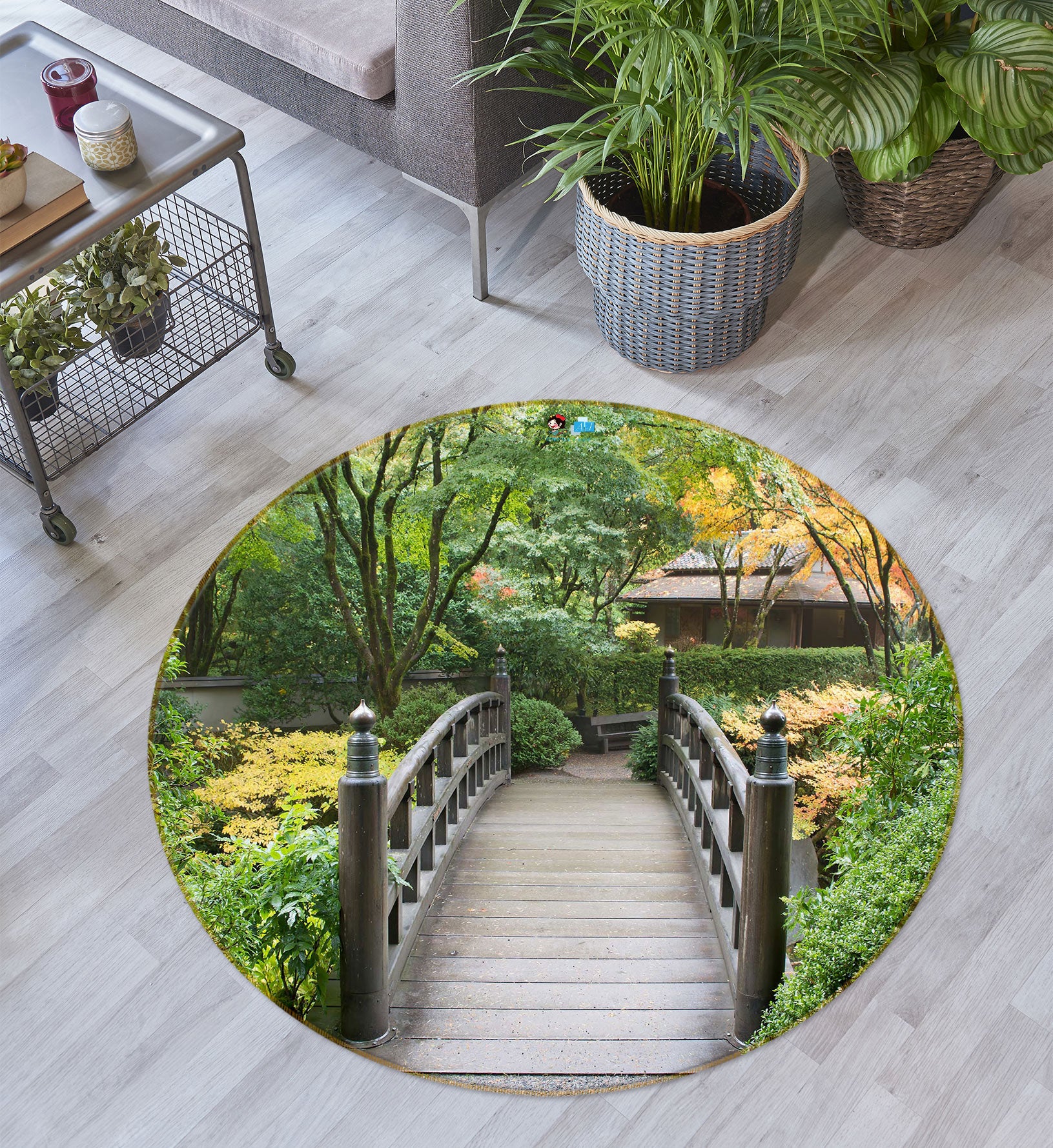 3D Forest Bridge 72254 Round Non Slip Rug Mat