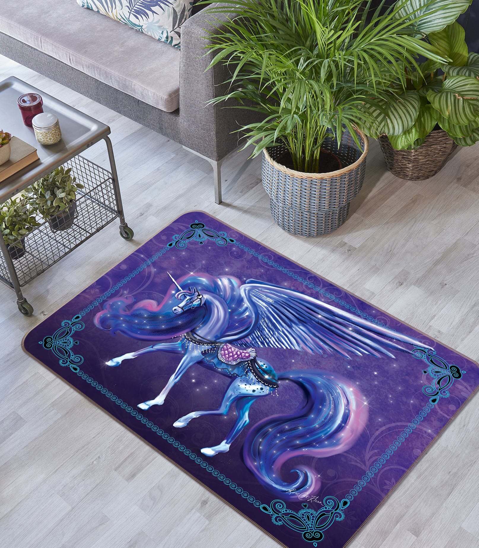 3D Forest Unicorn 3016 Rose Catherine Khan Rug Non Slip Rug Mat Mat AJ Creativity Home