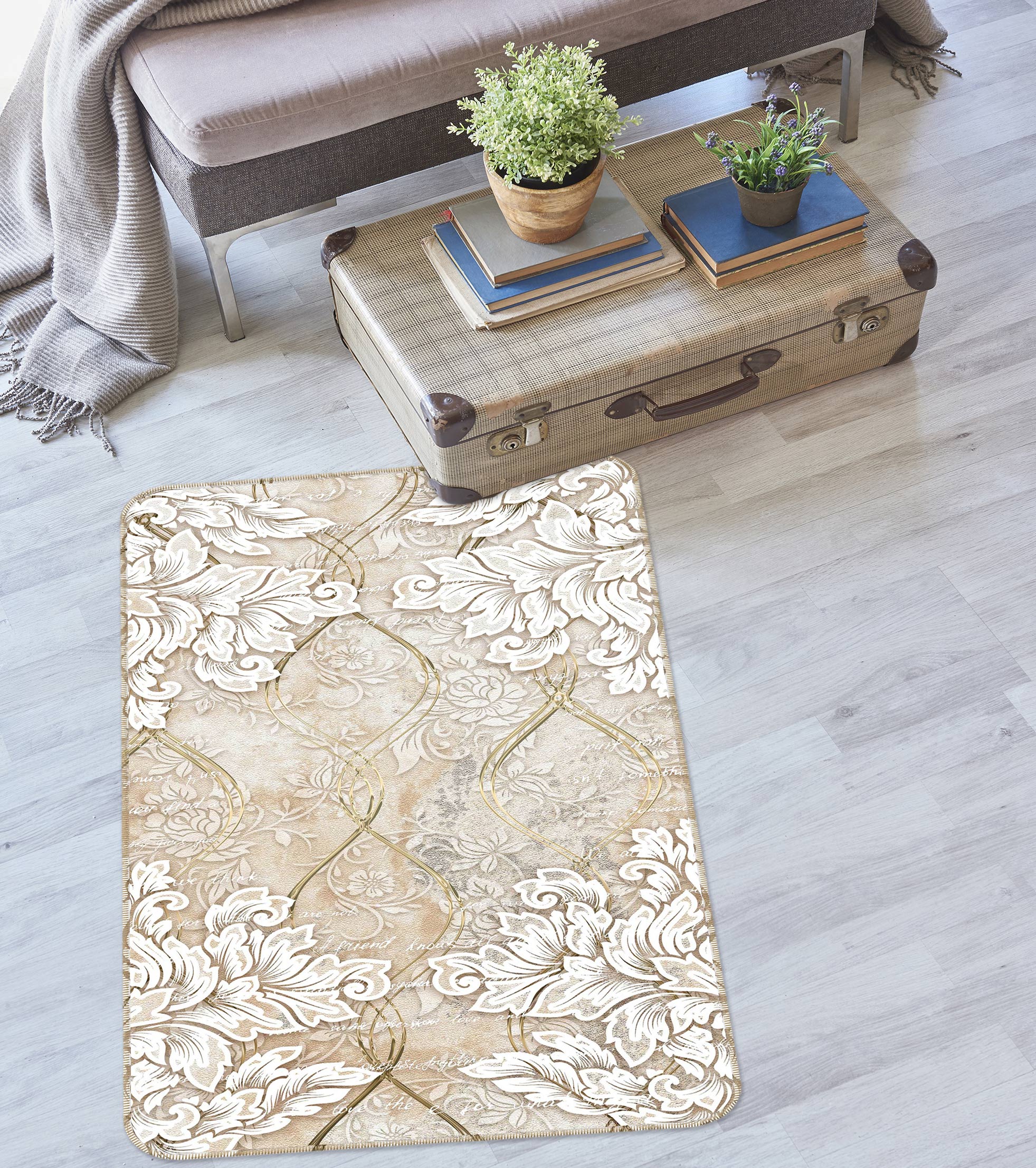 3D Light Brown Pattern 33083 Non Slip Rug Mat