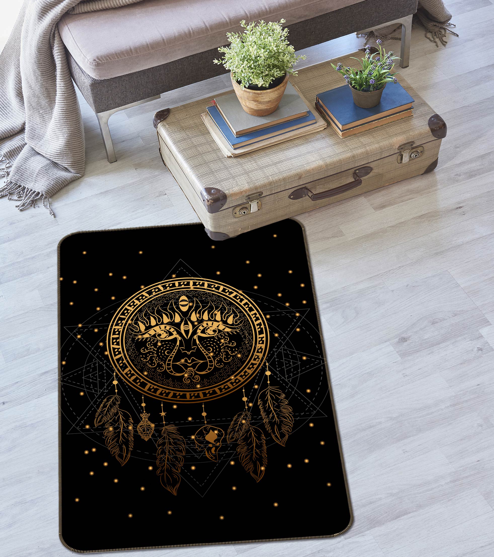 3D Golden Dream Catcher 37113 Non Slip Rug Mat