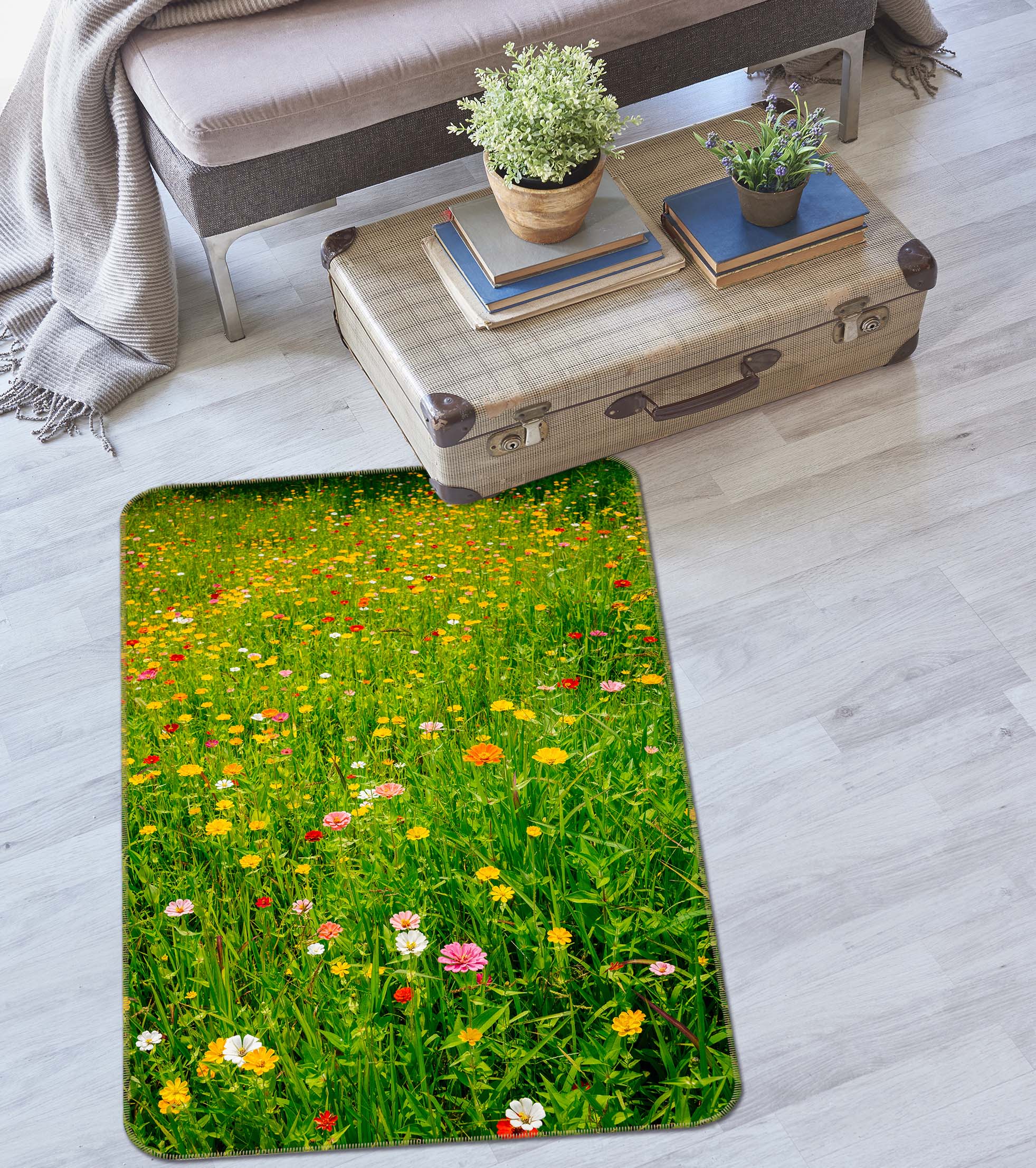 3D Flowers Grass 26111 Non Slip Rug Mat
