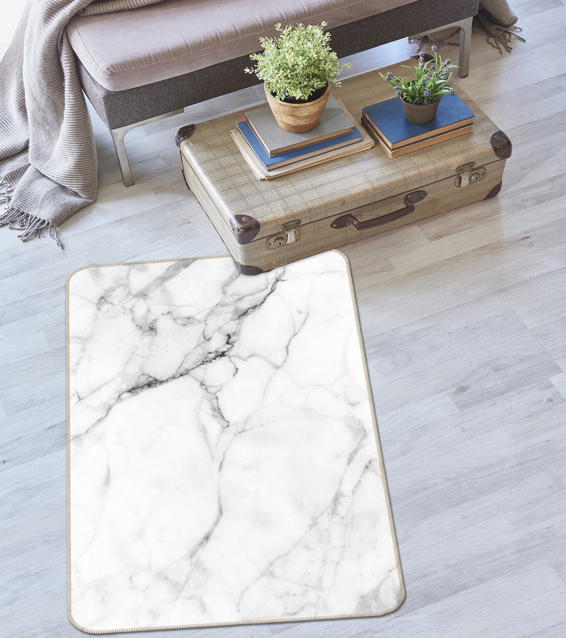3D White Marble 26056 Non Slip Rug Mat