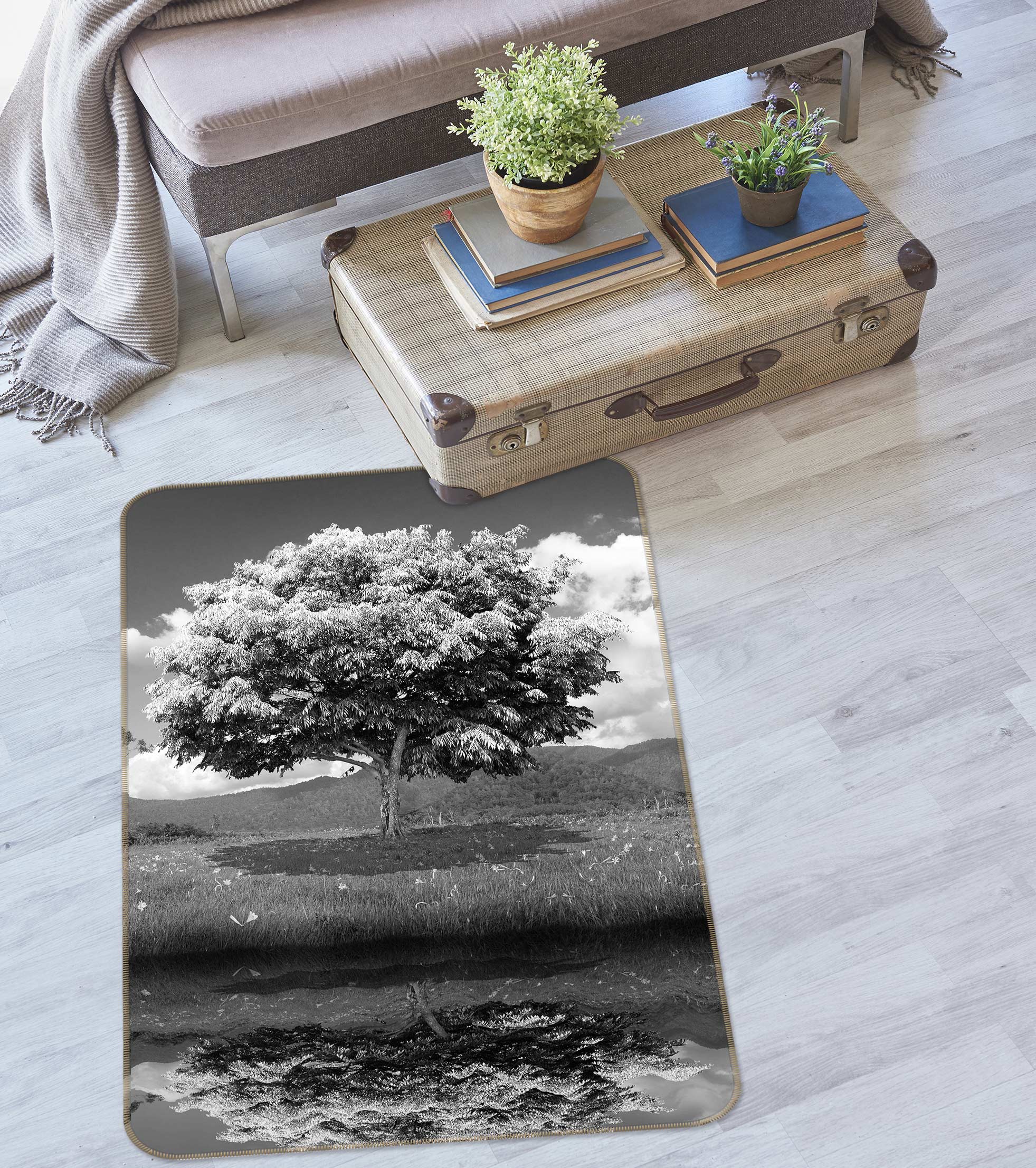 3D Black White Trees 76125 Non Slip Rug Mat