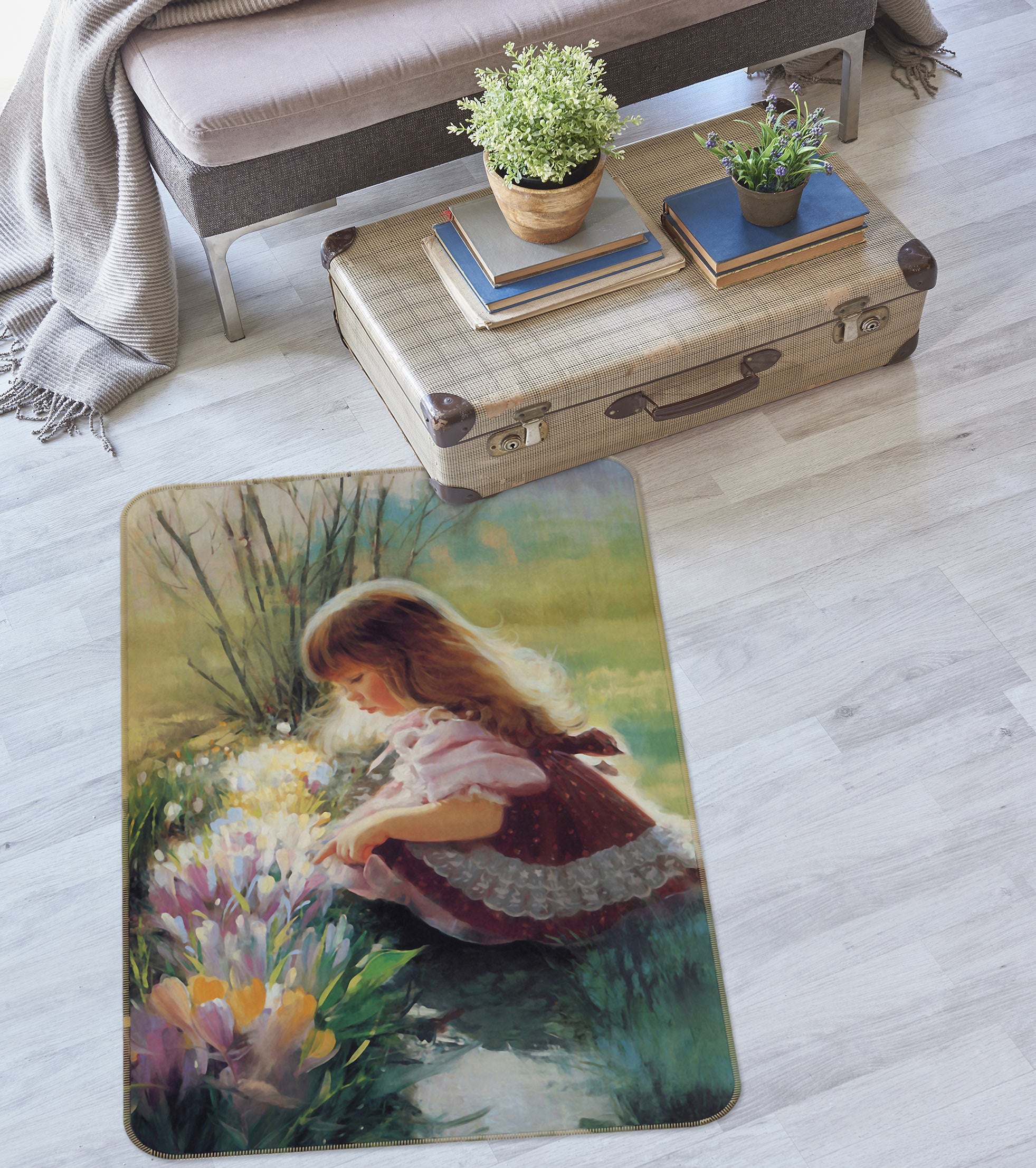 3D Oil Painting Flower Girl 76183 Non Slip Rug Mat