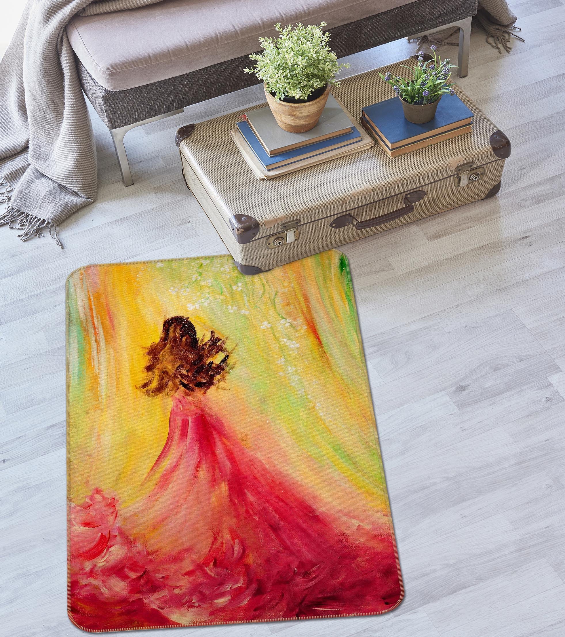 3D Red Skirt Girl 65056 Non Slip Rug Mat
